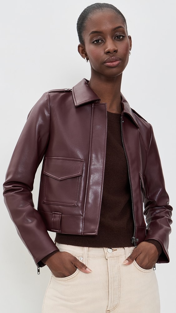 Bex Shrunken Faux Leather Jacket - Cabernet
