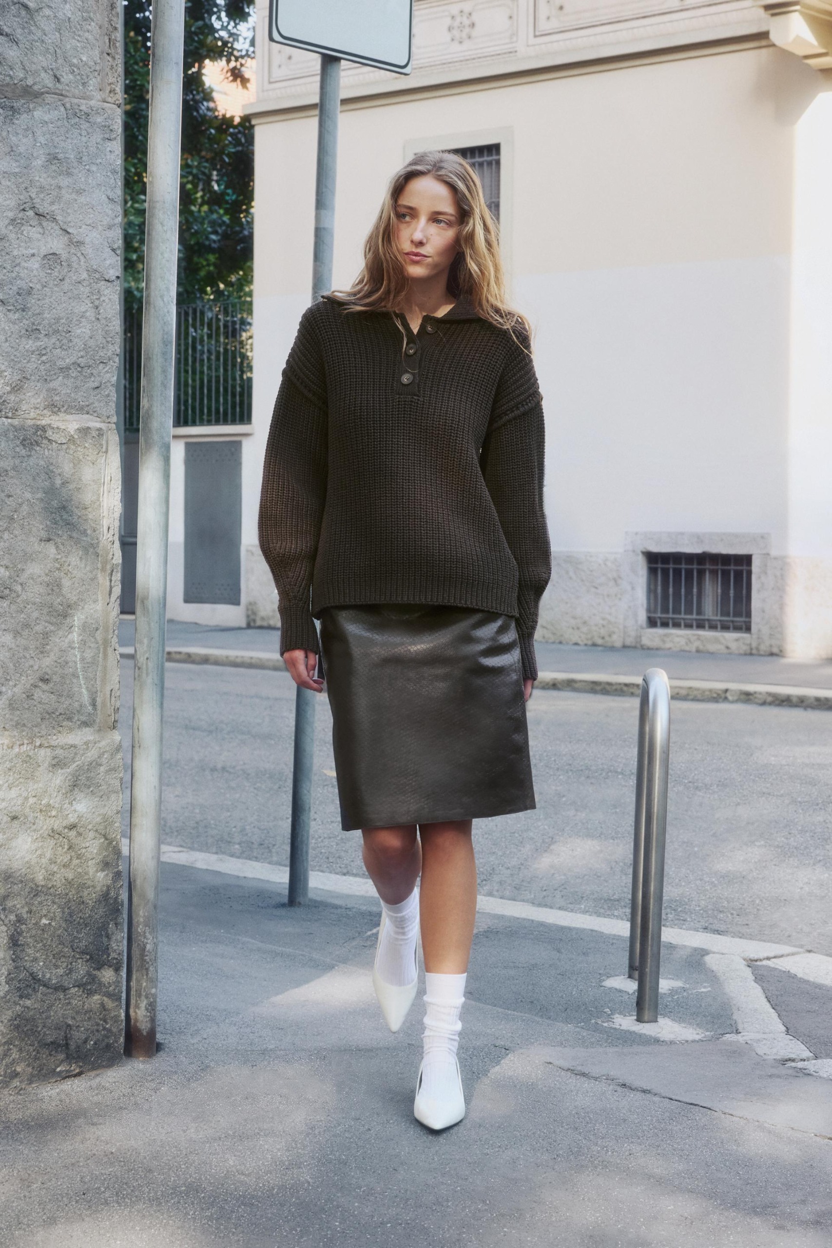 Knit Polo Jumper - Brown - S