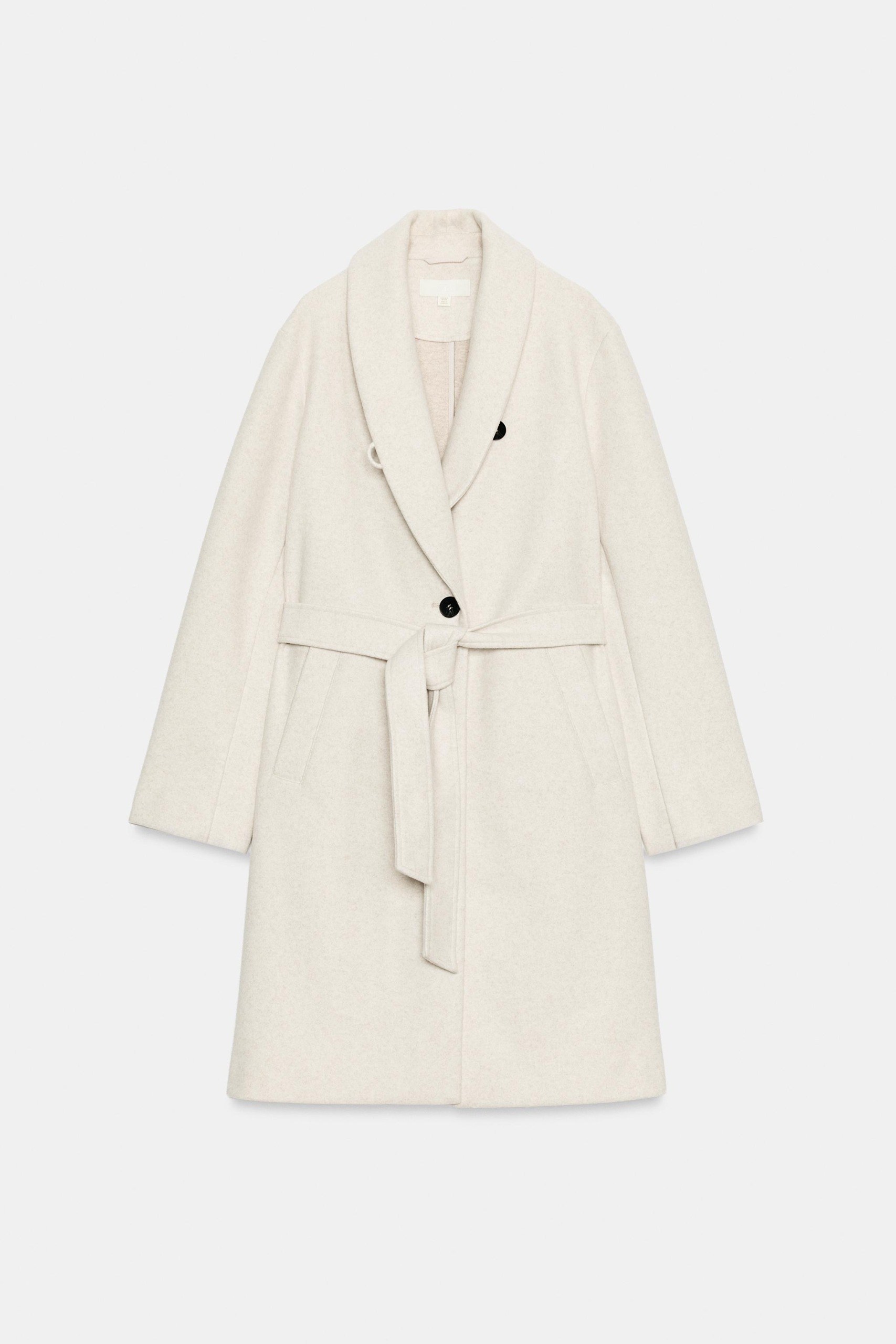 ZARA Soft Belted Coat - Ecru - Xs