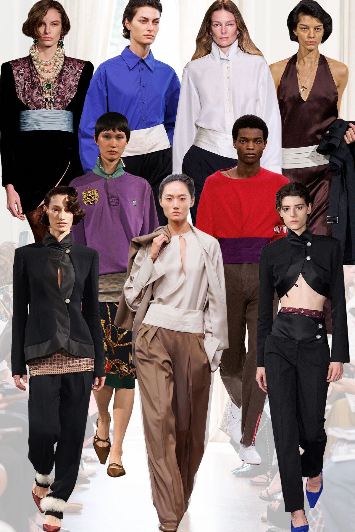 An image of the cummerbund fashion trend, as spotted on the runways at Valentino, Mithridate, Celine, Kallmeyer and Conner Ives.