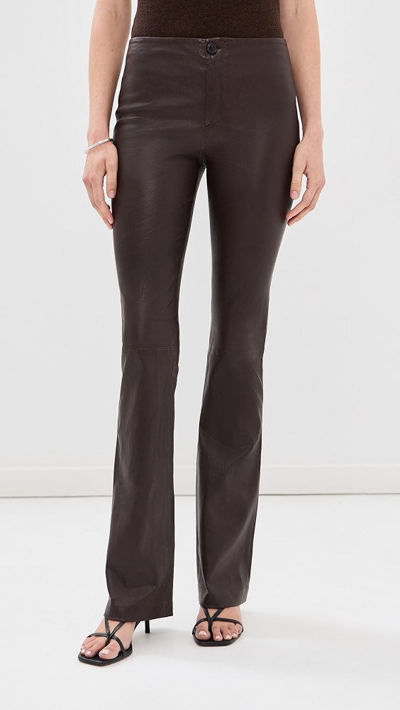 Gia Lambskin Leather Micro Flare Pants - Cafe