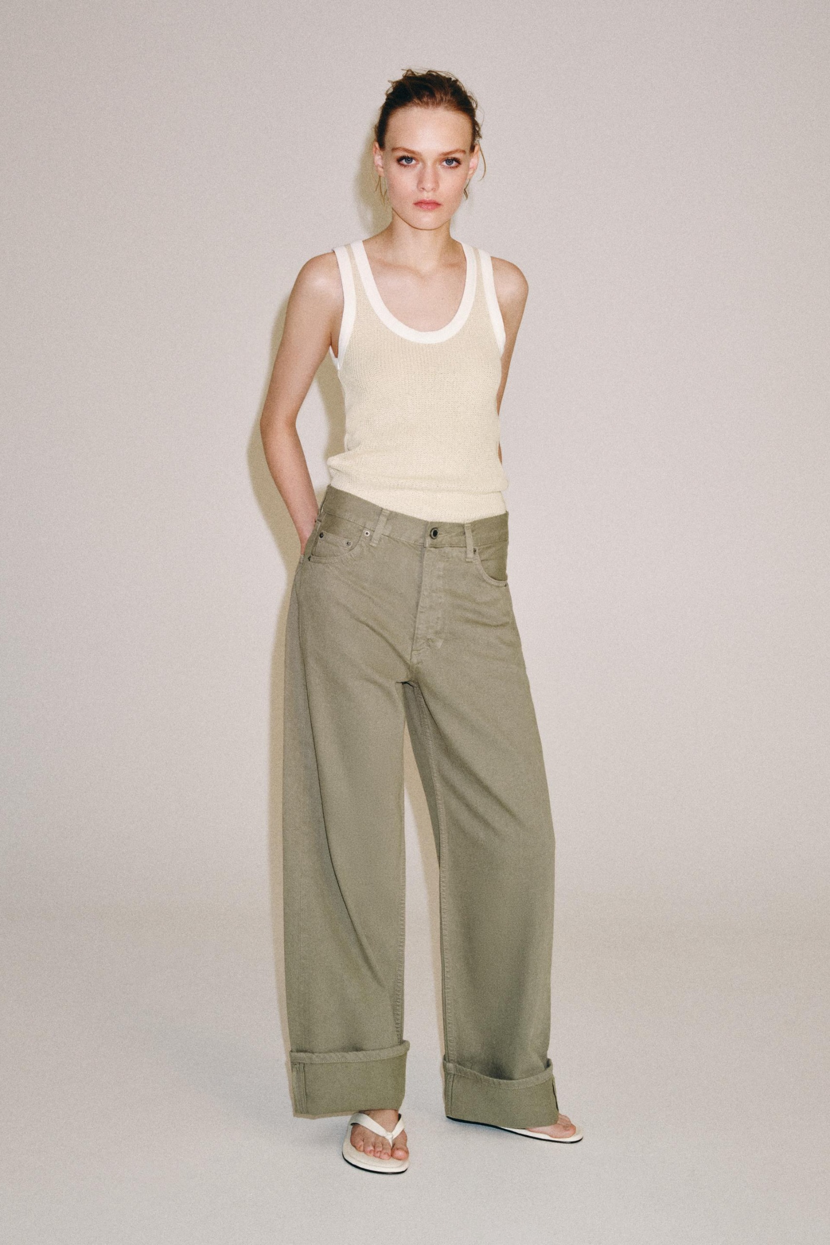 ZARA, Zw Collection Mid-Waist Baggy Jeans - Oyster-White - 6