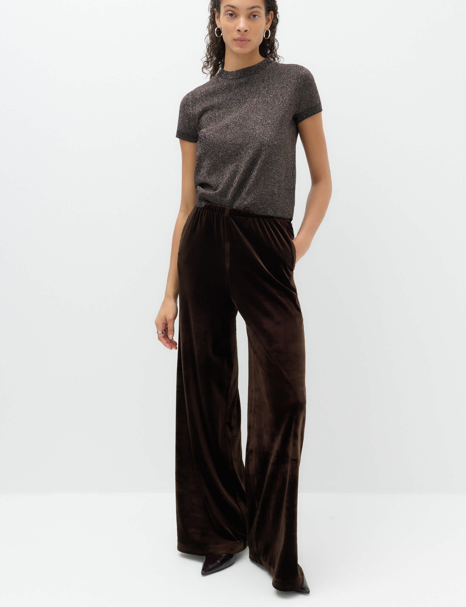 Velvet Pull on Wide Leg Trousers