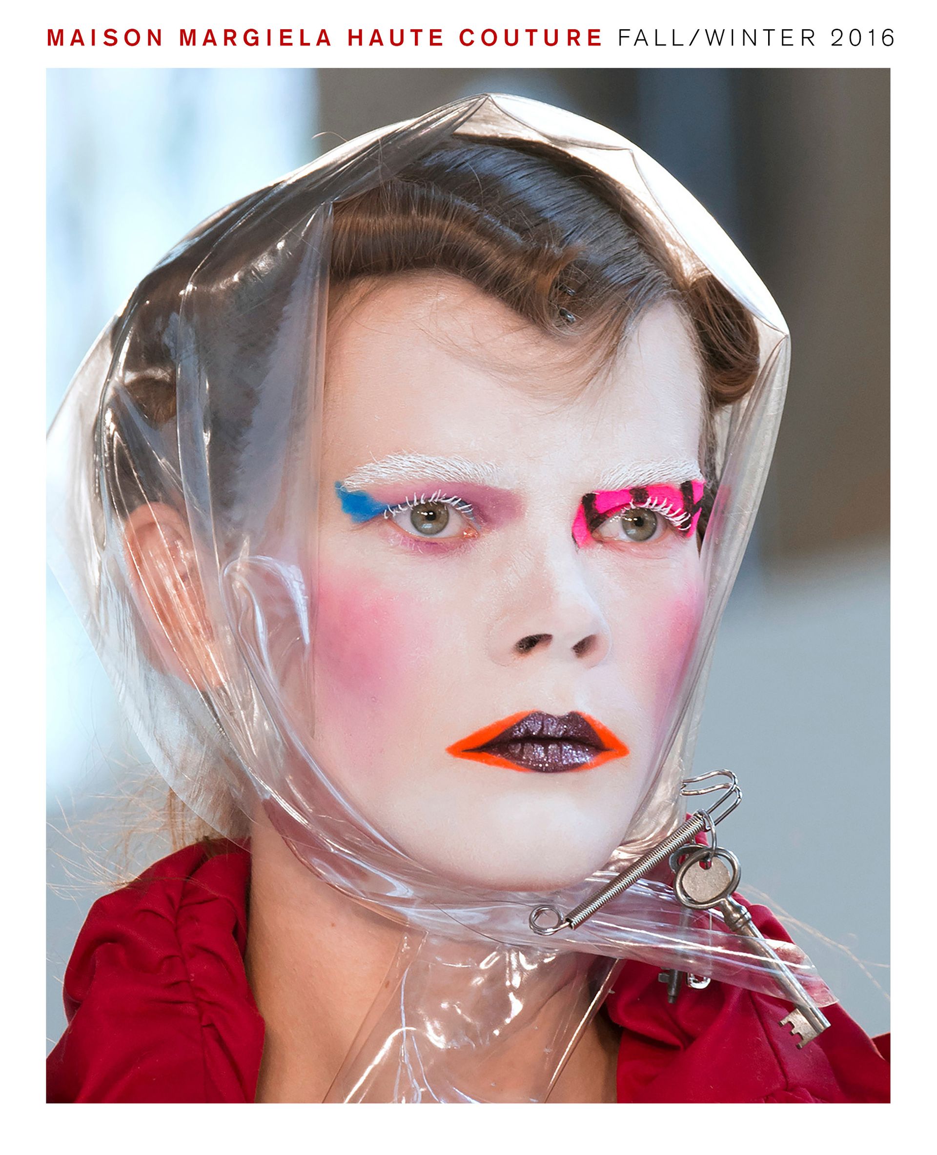 Model wearing Pat McGrath makeup look for  Maison Margiela Haute Couture fall/winter 2016 show.