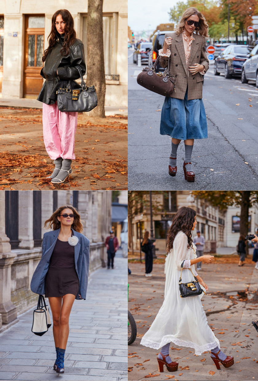 An image of the sock heels street style trend at Paris Fashion Week September 2026.