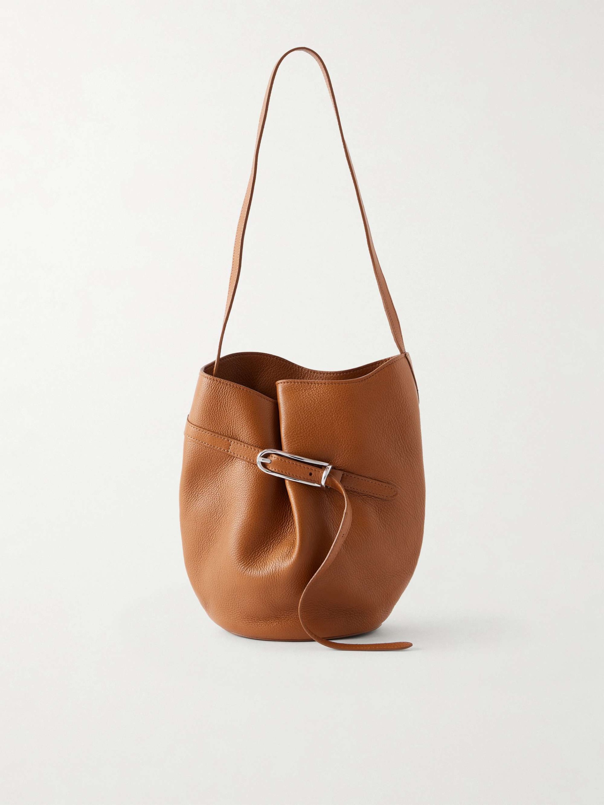 Belted Leather Bucket Bag