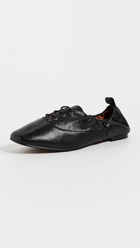 Greta Lace Up Oxford Flats - True Black