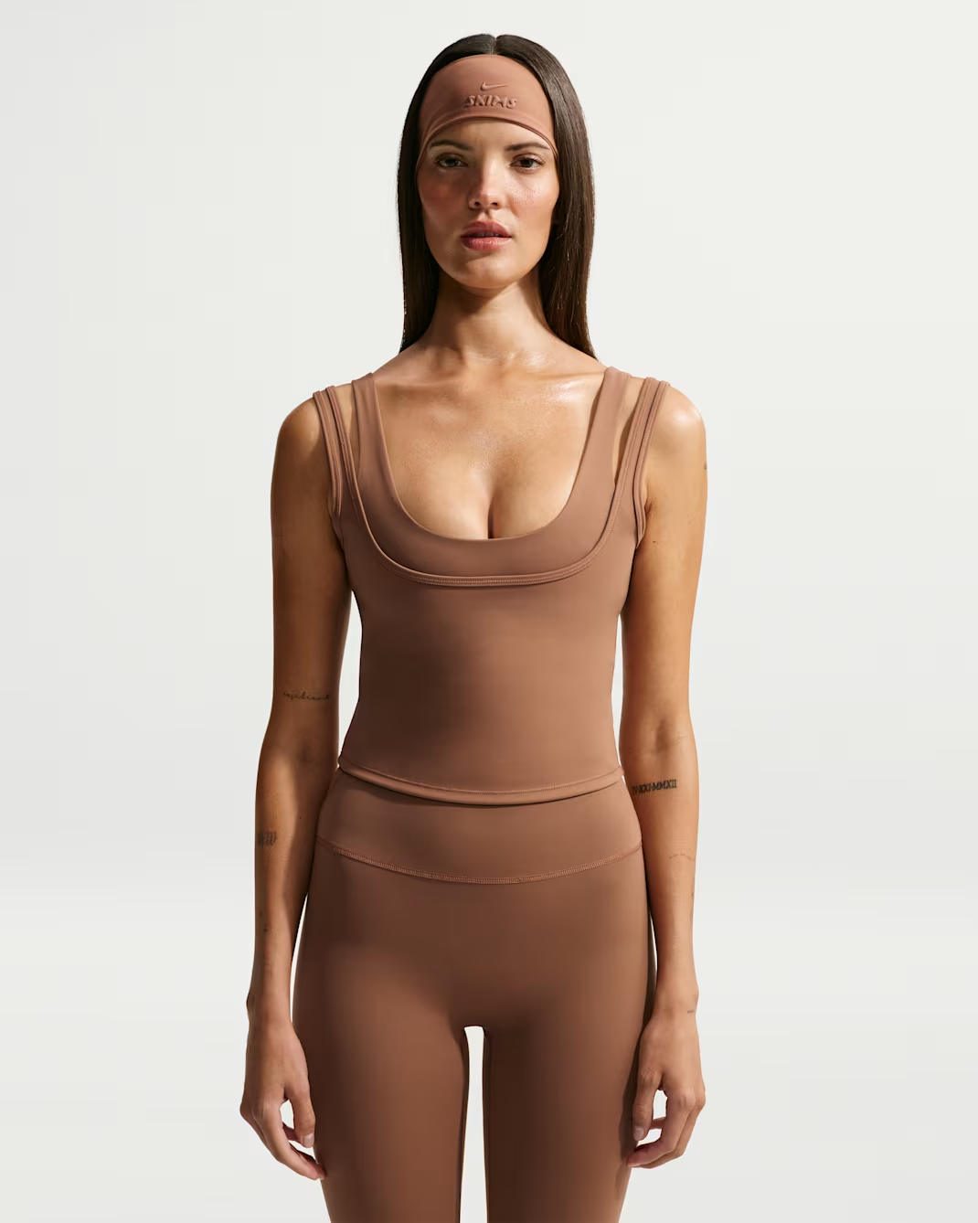 Nike, Nikeskims Matte Women's Double-Strap Scoop Tank Top - Nskm Carob Brown - Size Xxs