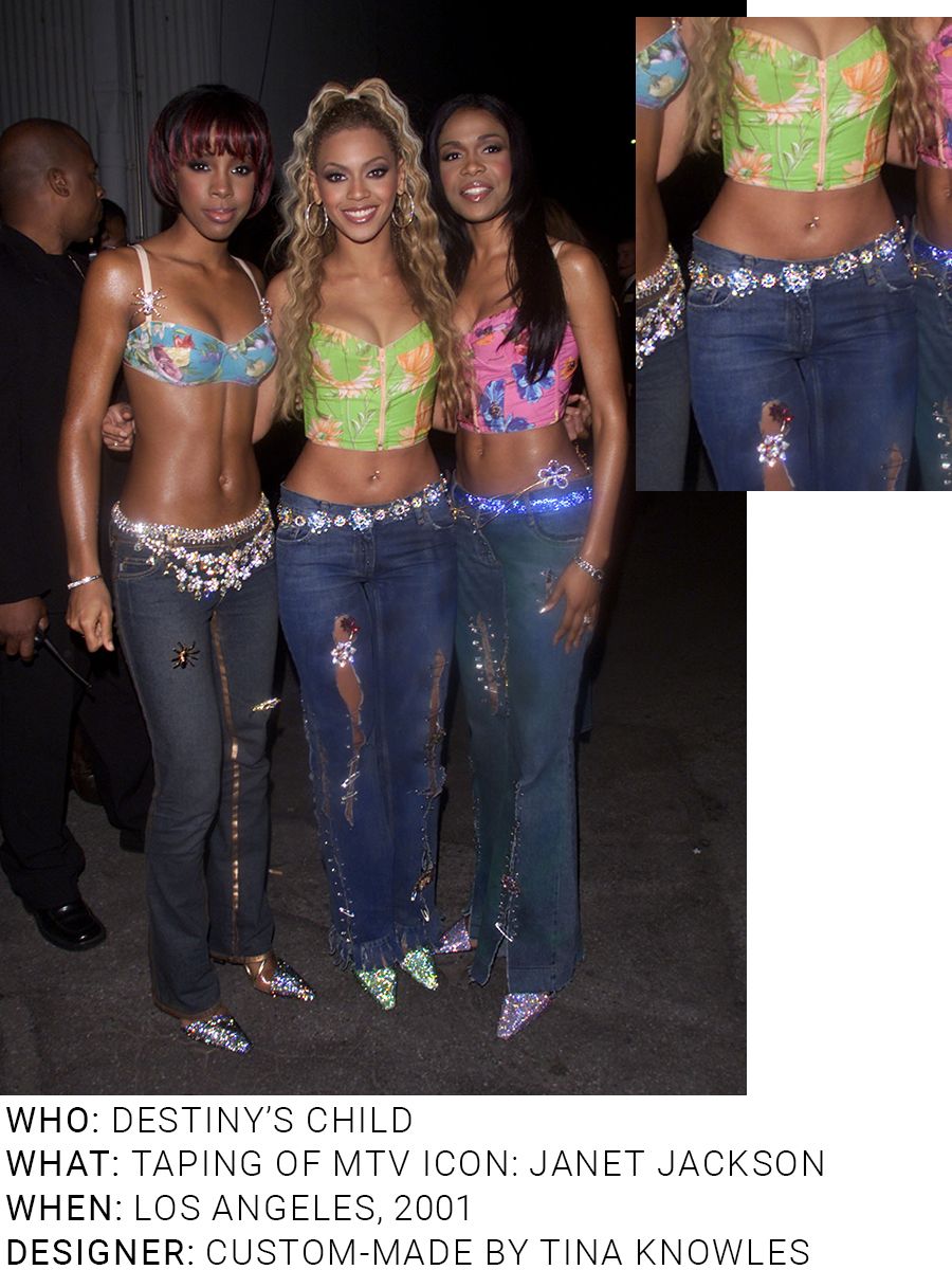 An image of Destiny's Child wearing an iconic denim outfit in Los Angeles in 2001.