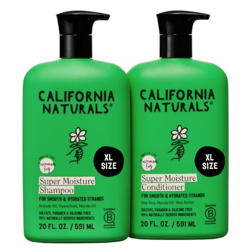 California Naturals Super Moisture Summer Fig Shampoo and Conditioner Set for Dry, Damaged Hair, Natural, Vegan, Cruelty, Silicone, Paraben, and Sulfate Free, Color Safe, 20 Fl Oz