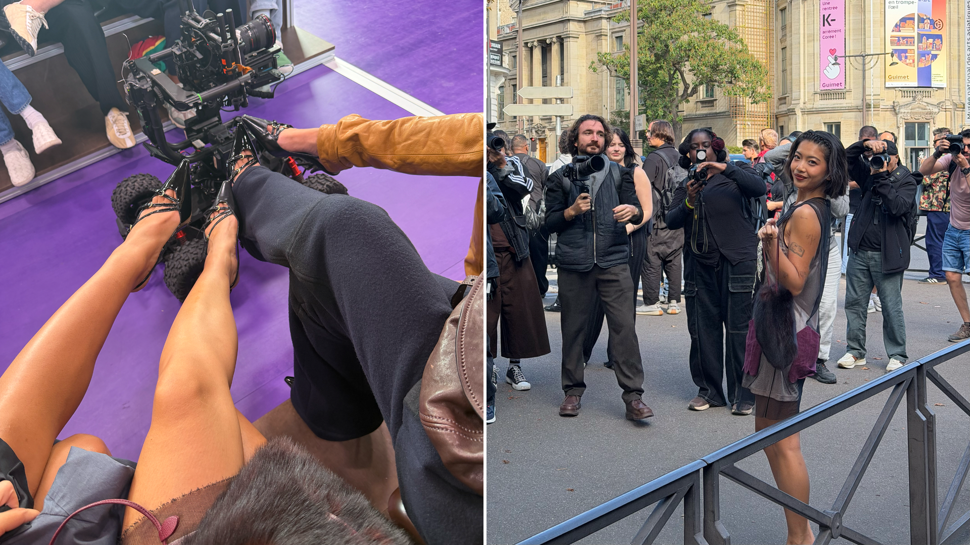 photos of fashion influencer Steph Hui getting ready and attending the Miu Miu spring/summer 2027 show during Paris Fashion Week