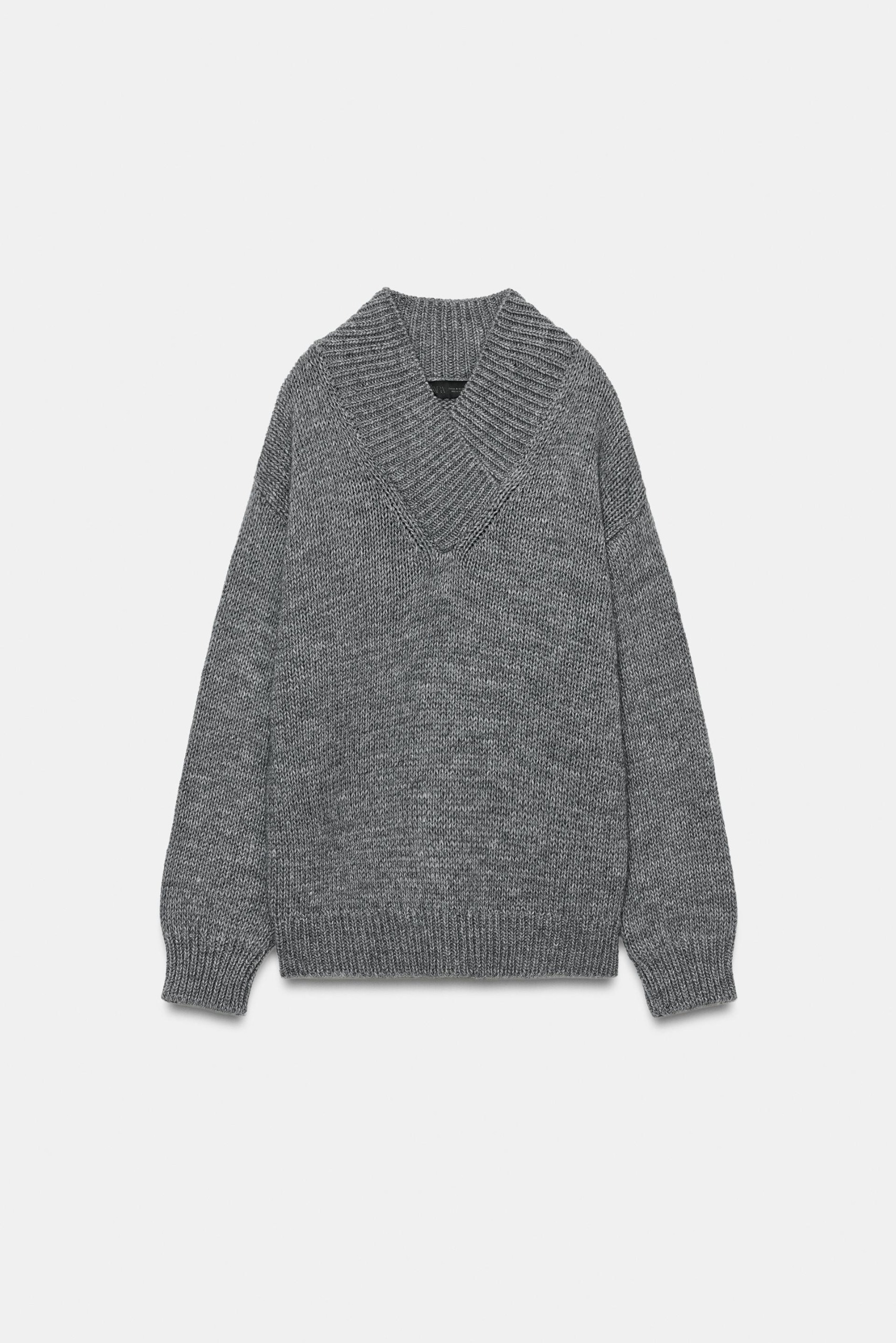 ZARA, V-Neck Knit Sweater - Anthracite Grey - S
