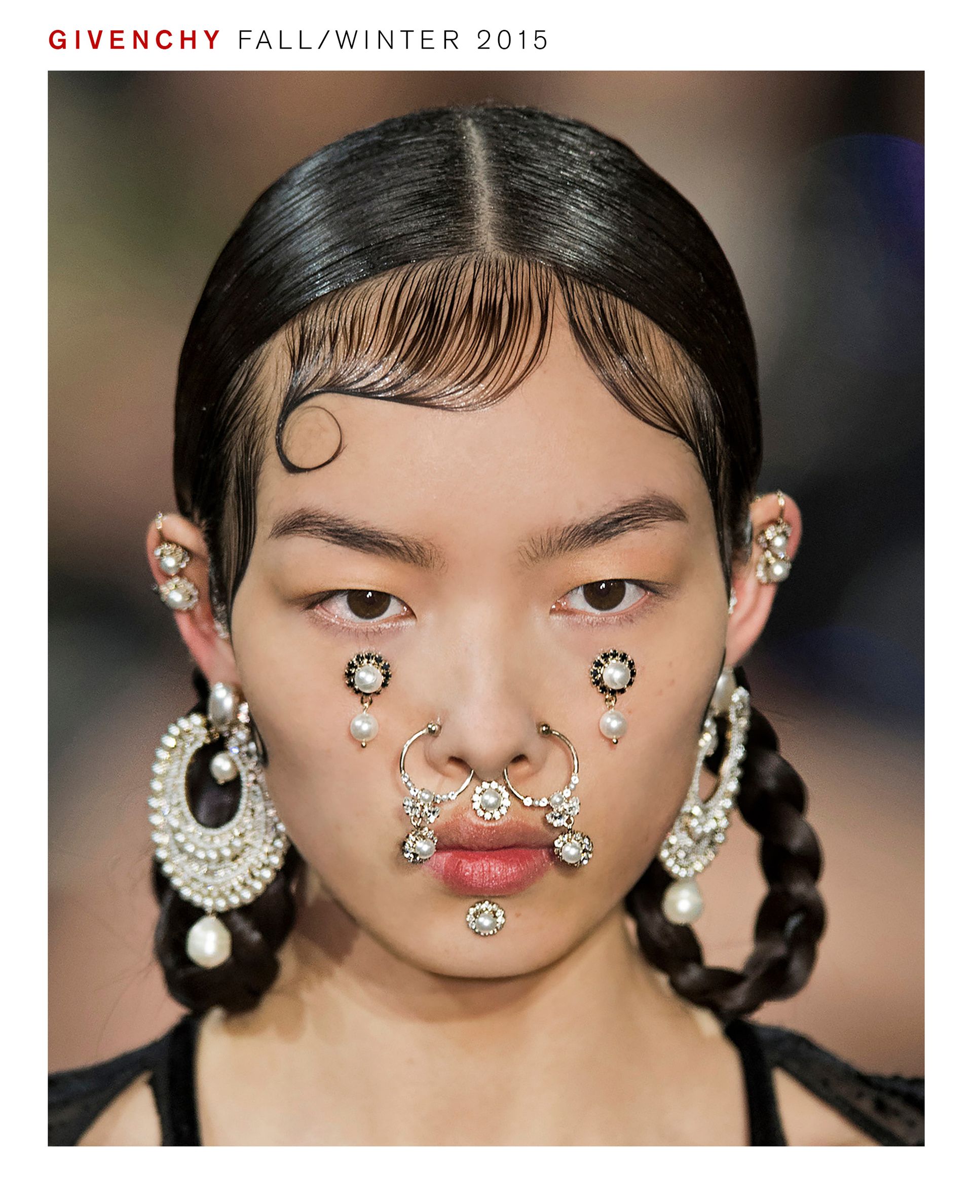 Model wearing Pat McGrath makeup look for Givenchy fall/winter 2015 show.