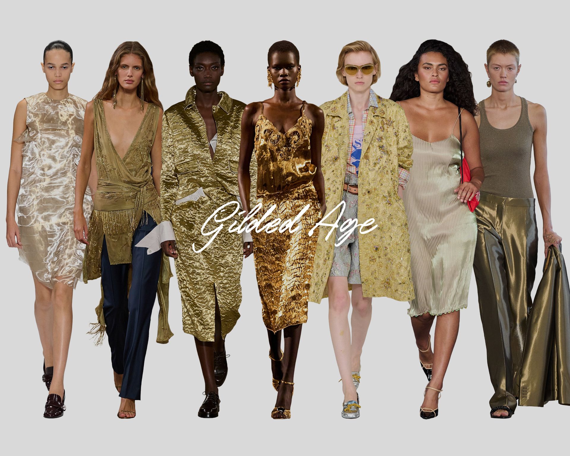 Collage of models wearing trends on the spring/summer 2027 runways.