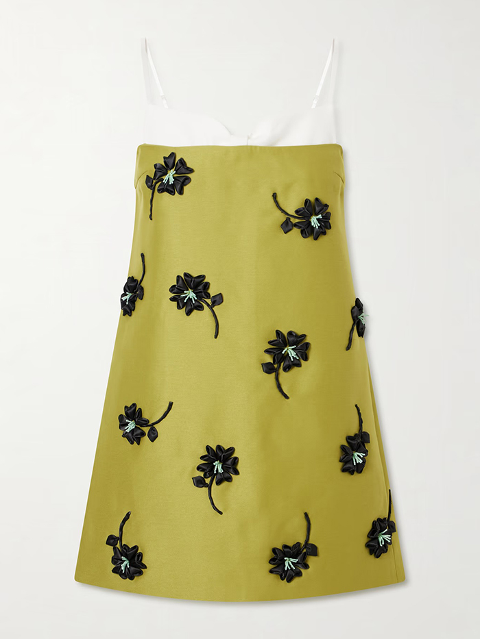 SHUSHU/TONG, Floral-Appliqu&eacute; Bead-Embellished Crepe Bustier Mini Dress
