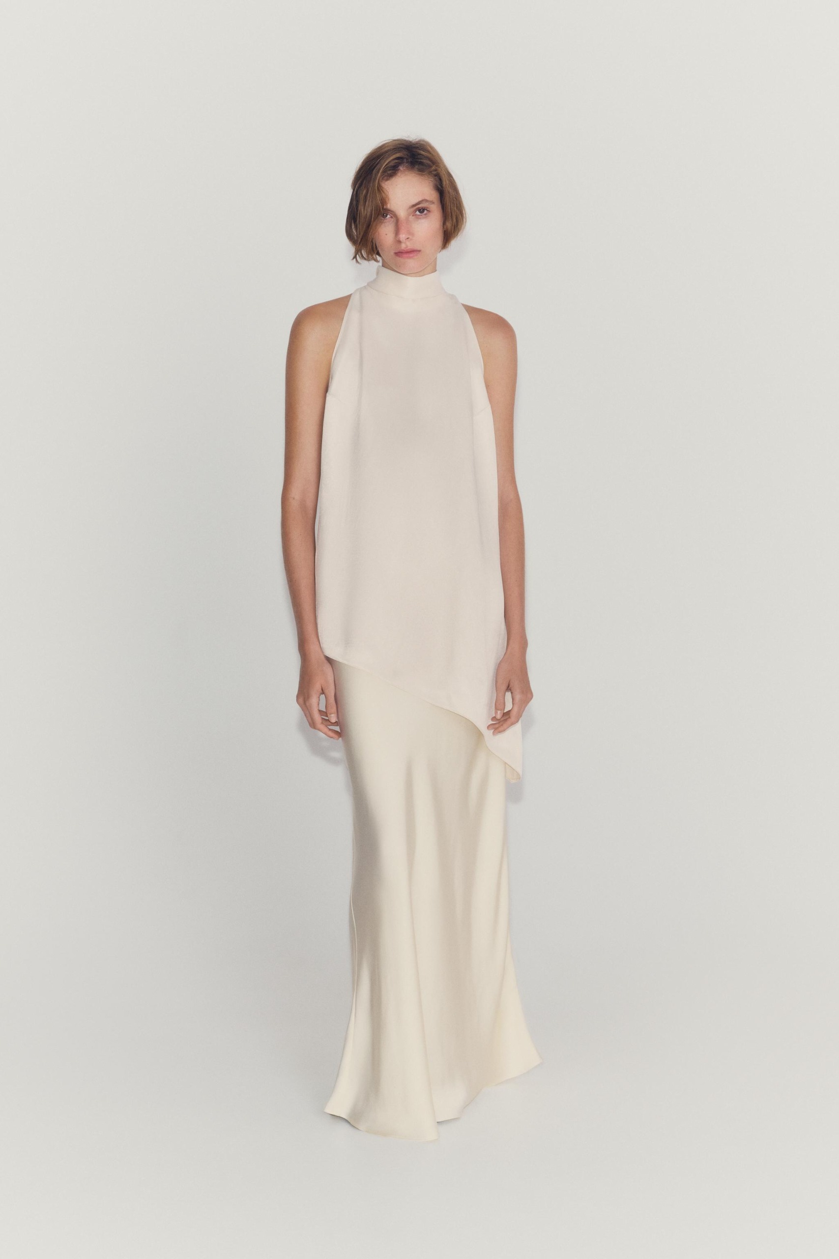 Zw Collection Asymmetrical Tie-Neck Top - Ecru - Xs