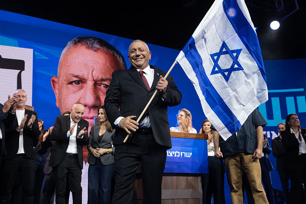 Gadi Eisenkot addresses his supporters at the election night rally in Tel Aviv, Israel, October 27, 2026
