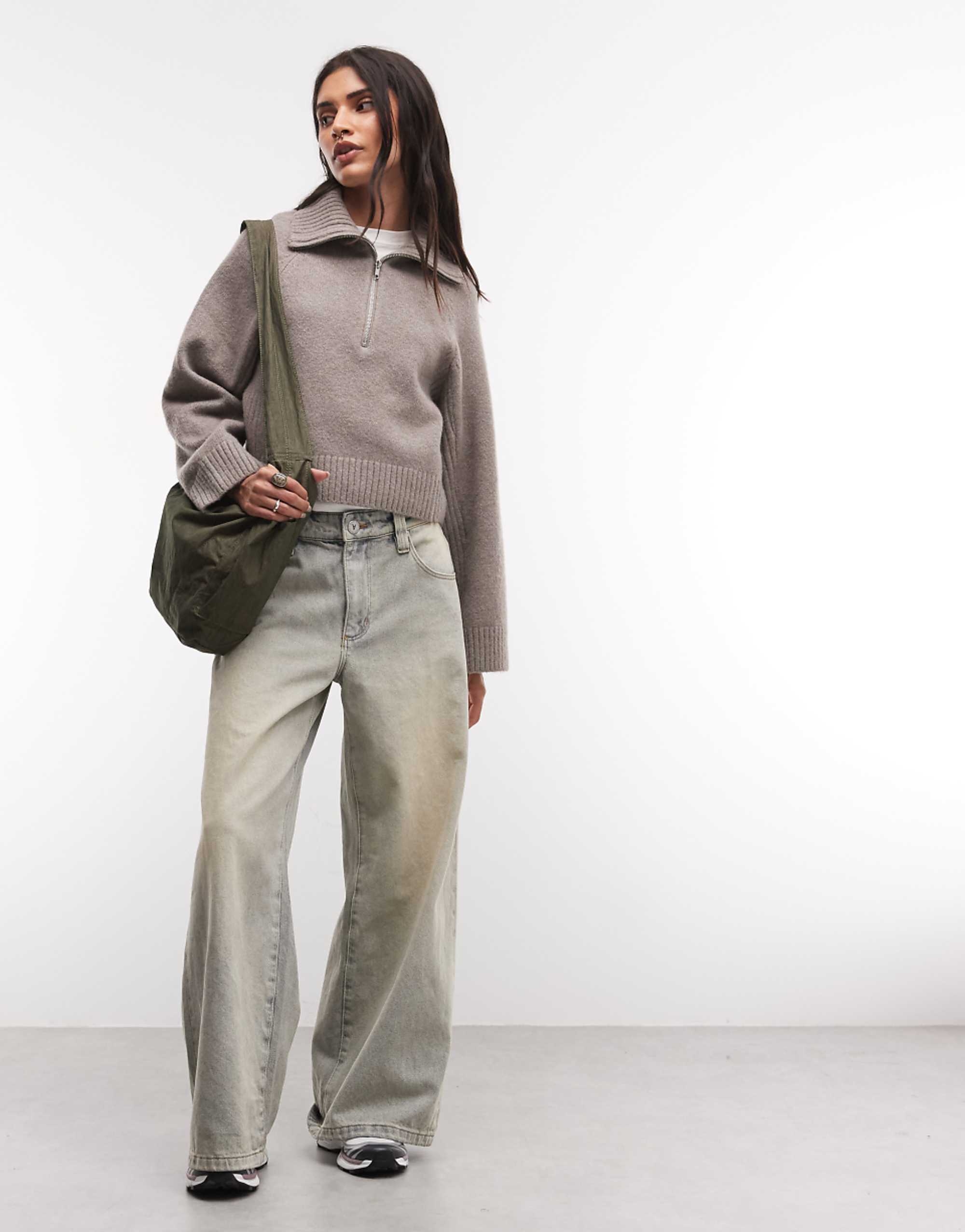 Monki Exclusive Half Zip Jumper in Mink