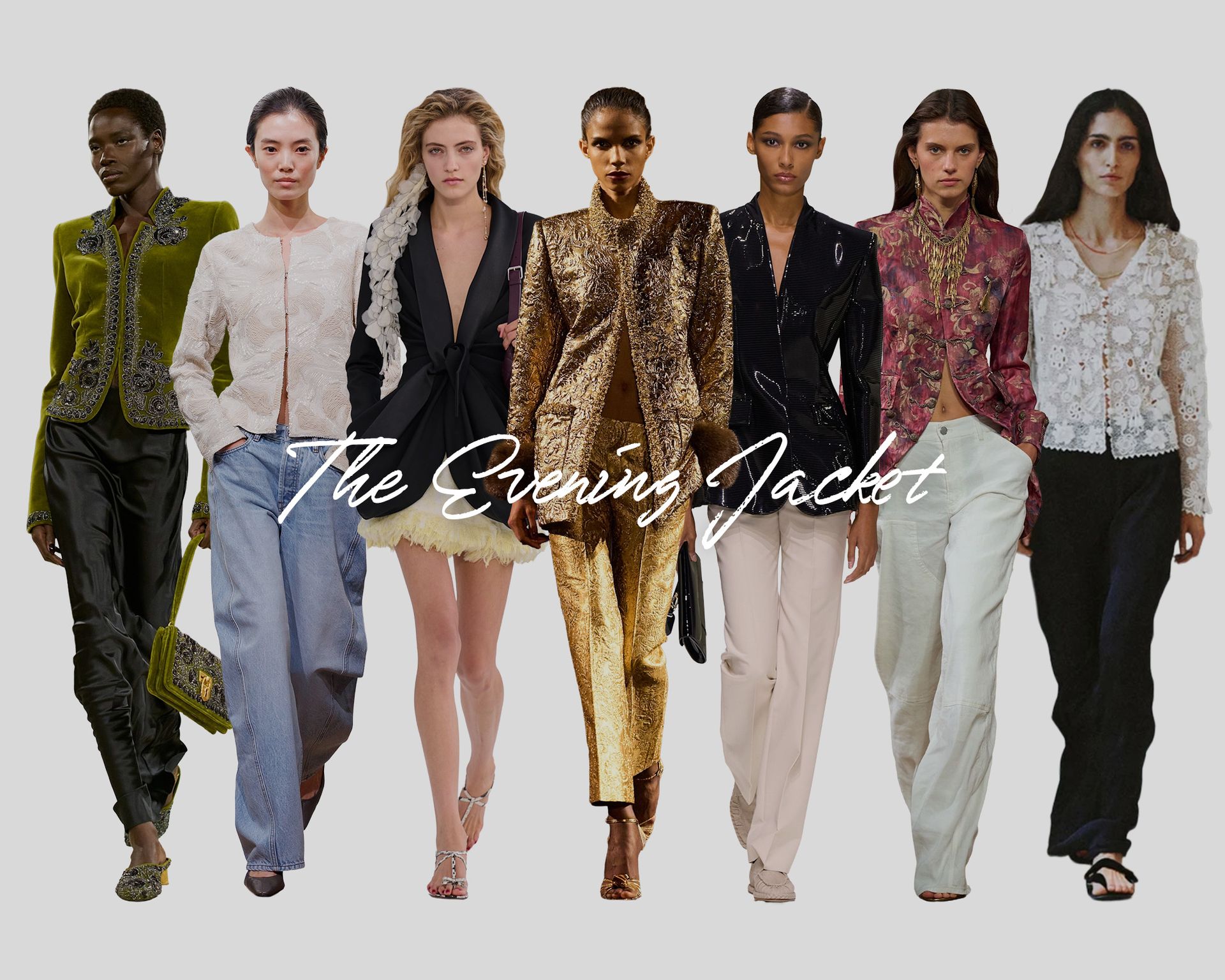 Collage of models wearing trends on the spring/summer 2027 runways.