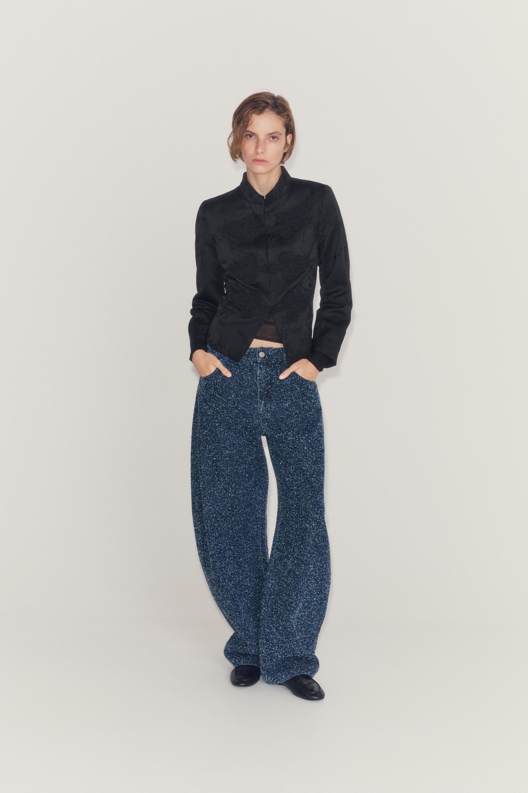 Zw Collection Jacquard Jacket With Frog Fastening - Black - Xs