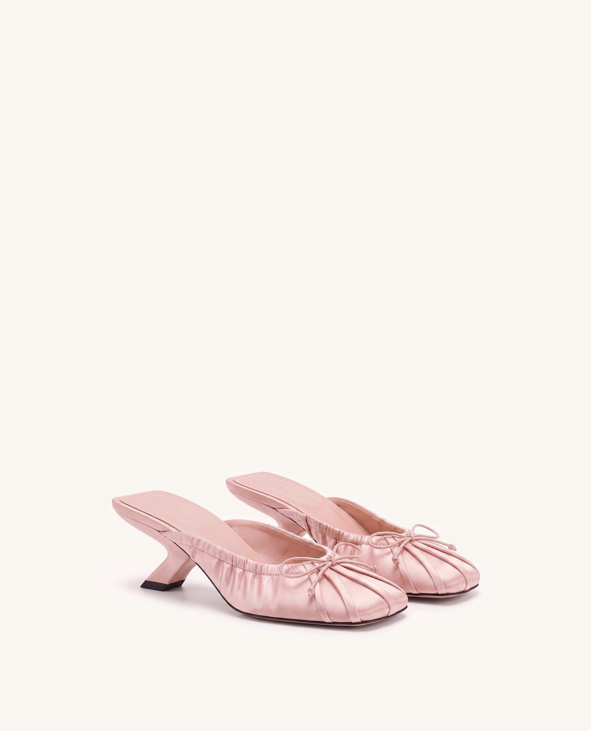 Solenne Satin Bow Ruched Mules - Blush Pink - 4 | Uk