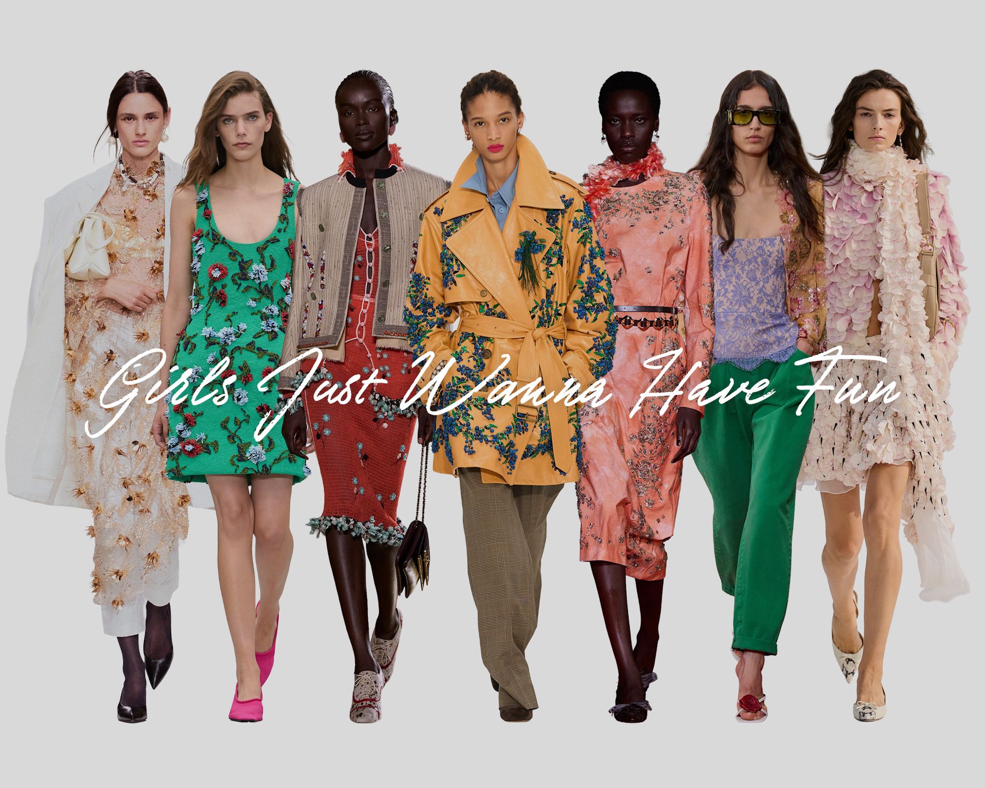 Collage of models wearing trends on the spring/summer 2027 runways.