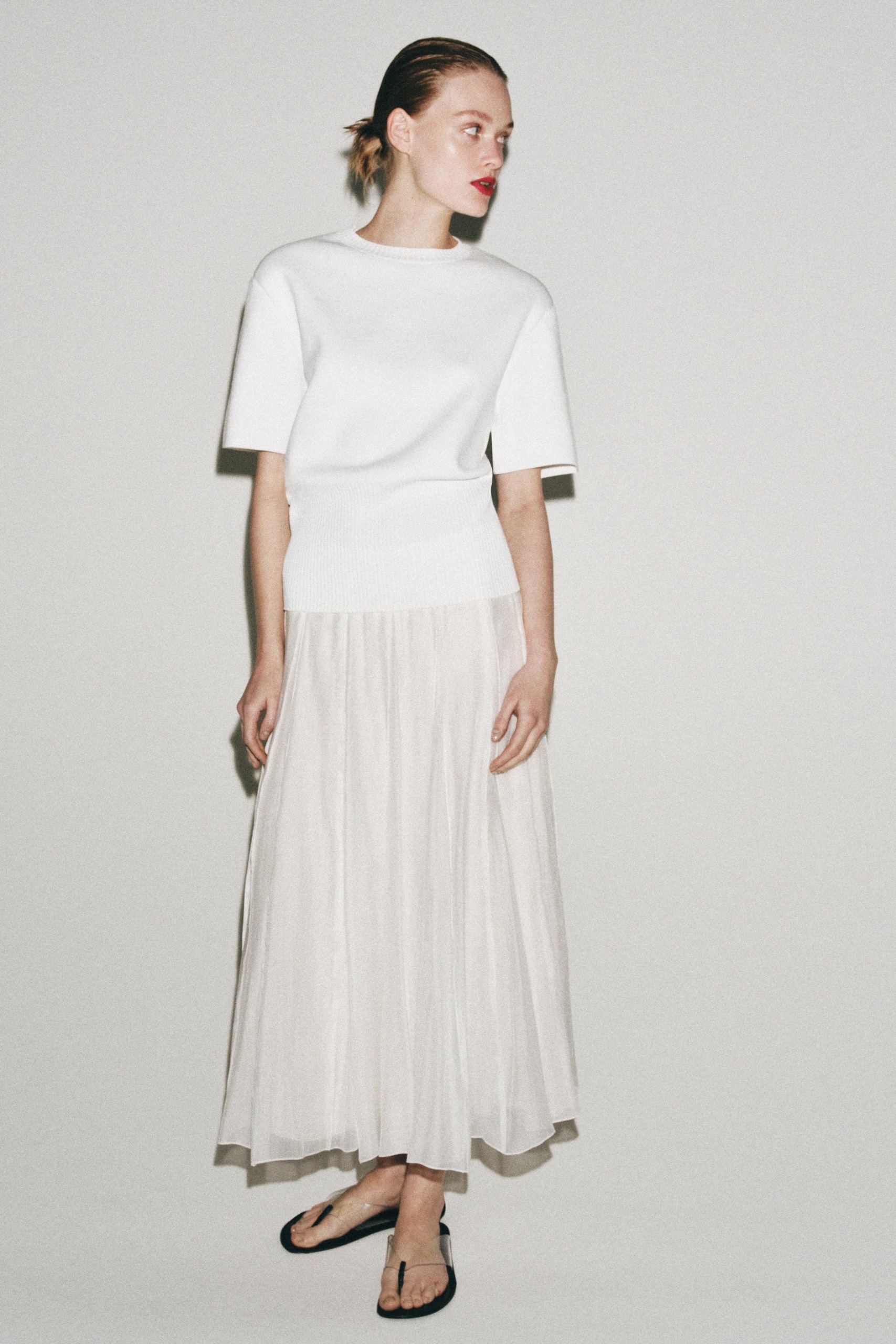 Zw Collection Contrast Flowing Skirt - Oyster-White - Xs