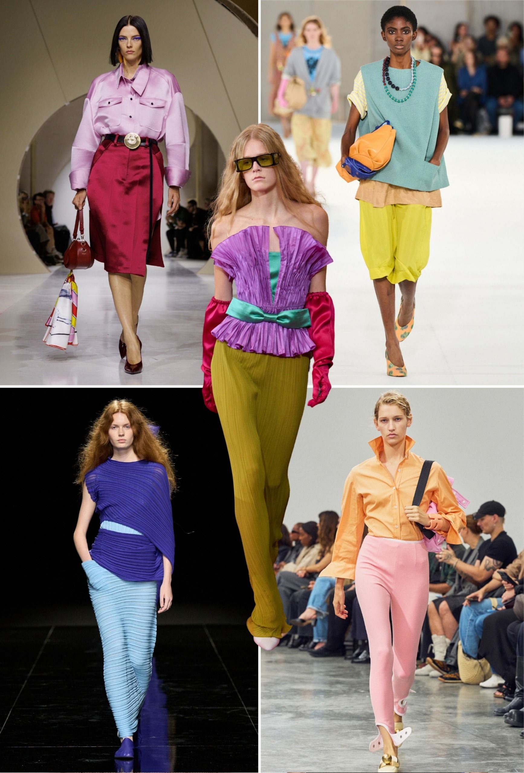 Collage of runway models showing the colour blocking trend during paris fashion week spring summer 2027