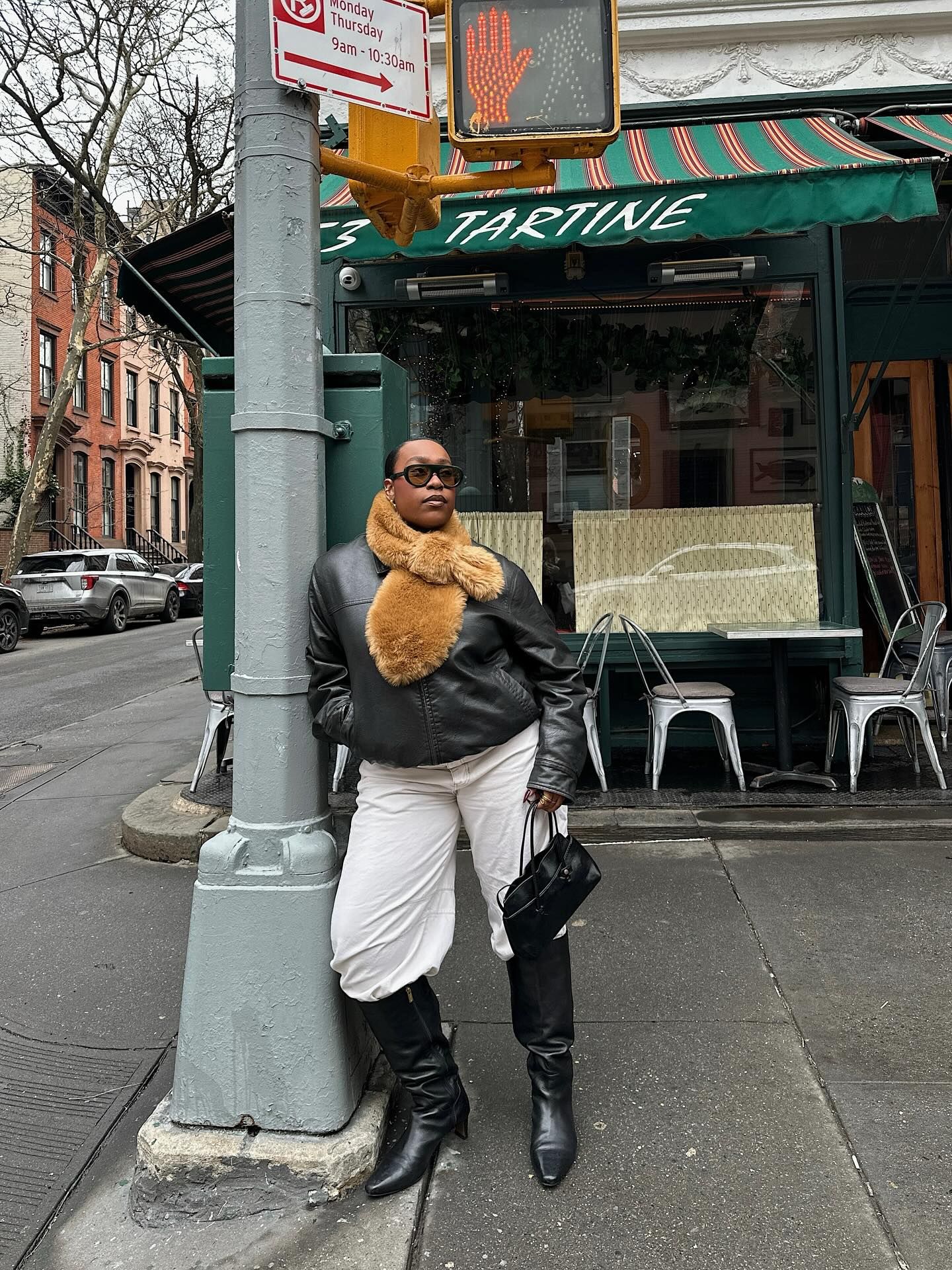 Aniyah Morinia in a faux fur scarf.