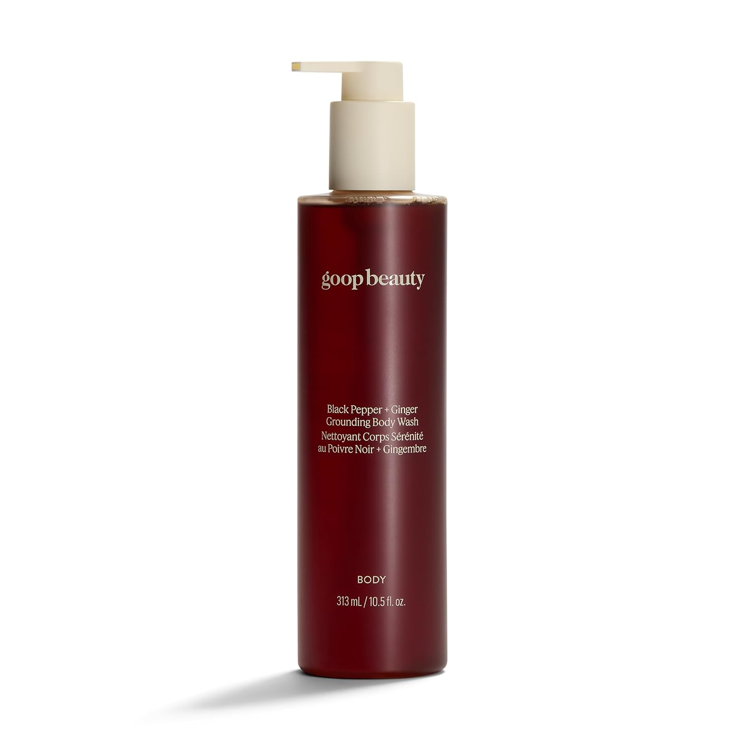 goop, Goop Beauty Black Pepper + Ginger Grounding Body Wash | Hydrating Gel Cleanser | Aloe Vera, Green Tea Extract & Plant-Based Surfactants | Sandalwood & Citrus Scent | 10.5 Fl Oz