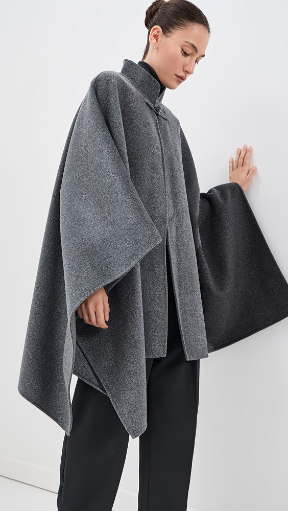 Double-Faced Pankou Closure Poncho - Dark Grey Melange