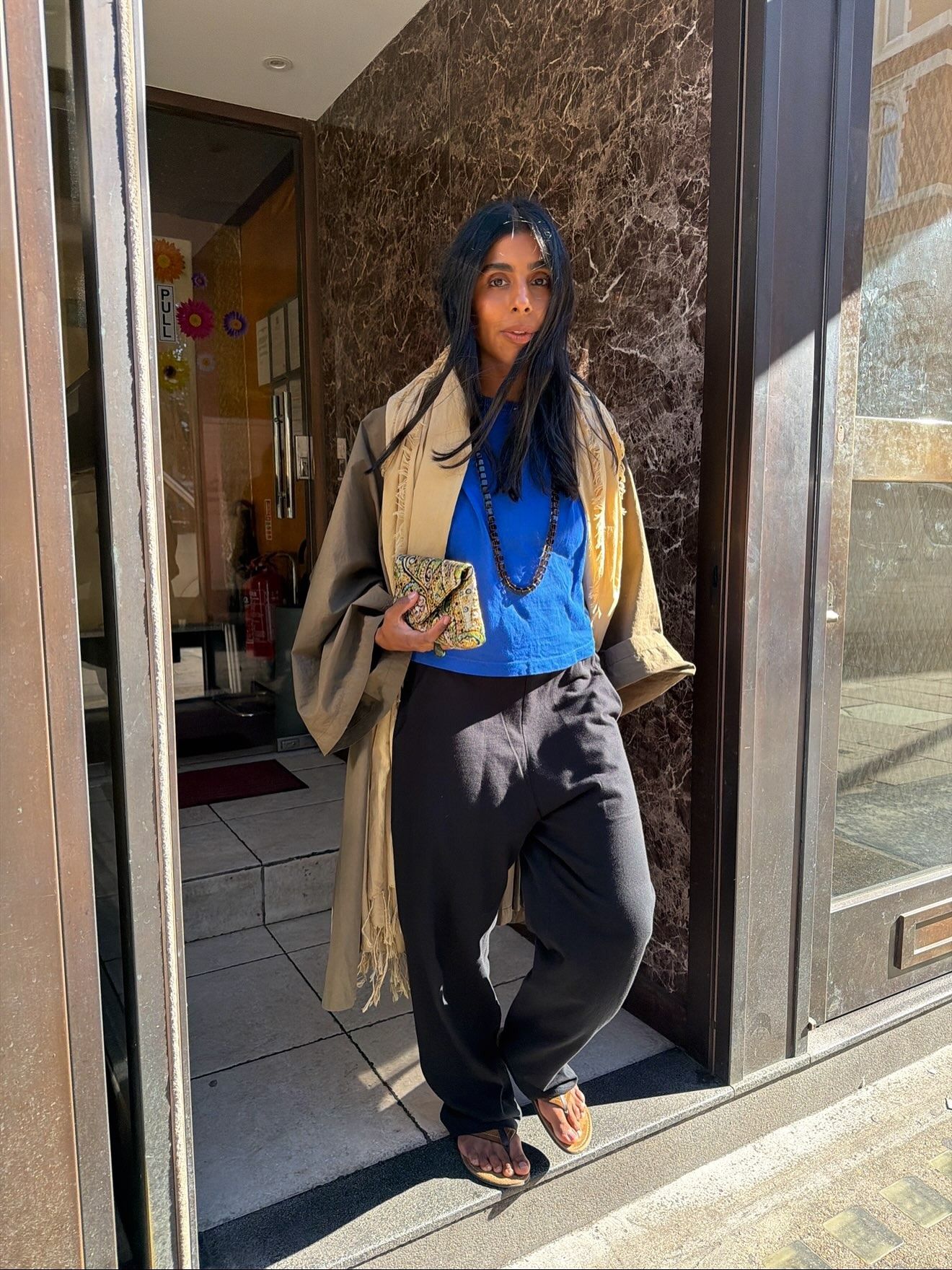 Influencer wearing a cobalt blue