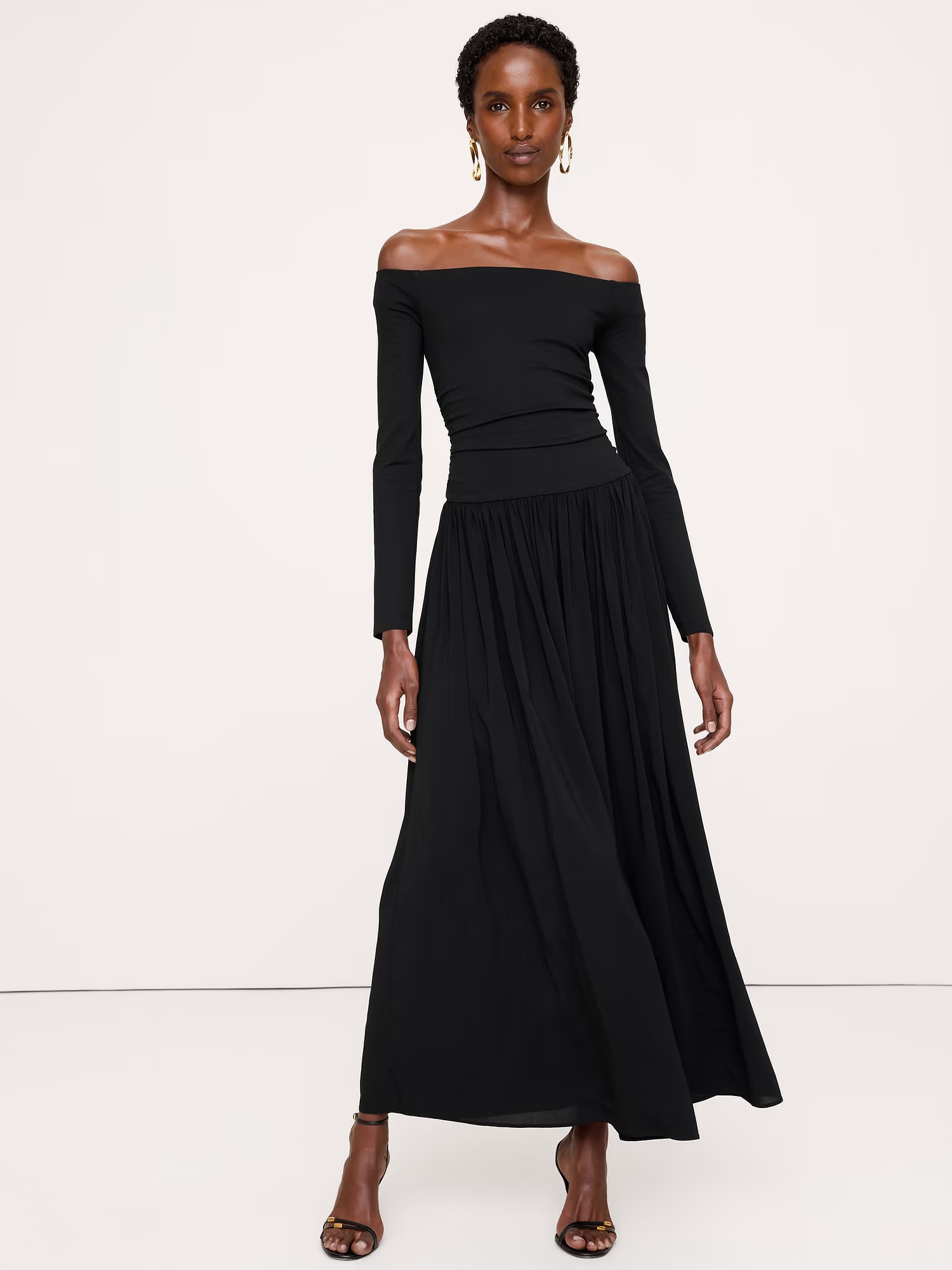 Banana Republic, Jersey + Georgette Off-Shoulder Maxi Dress