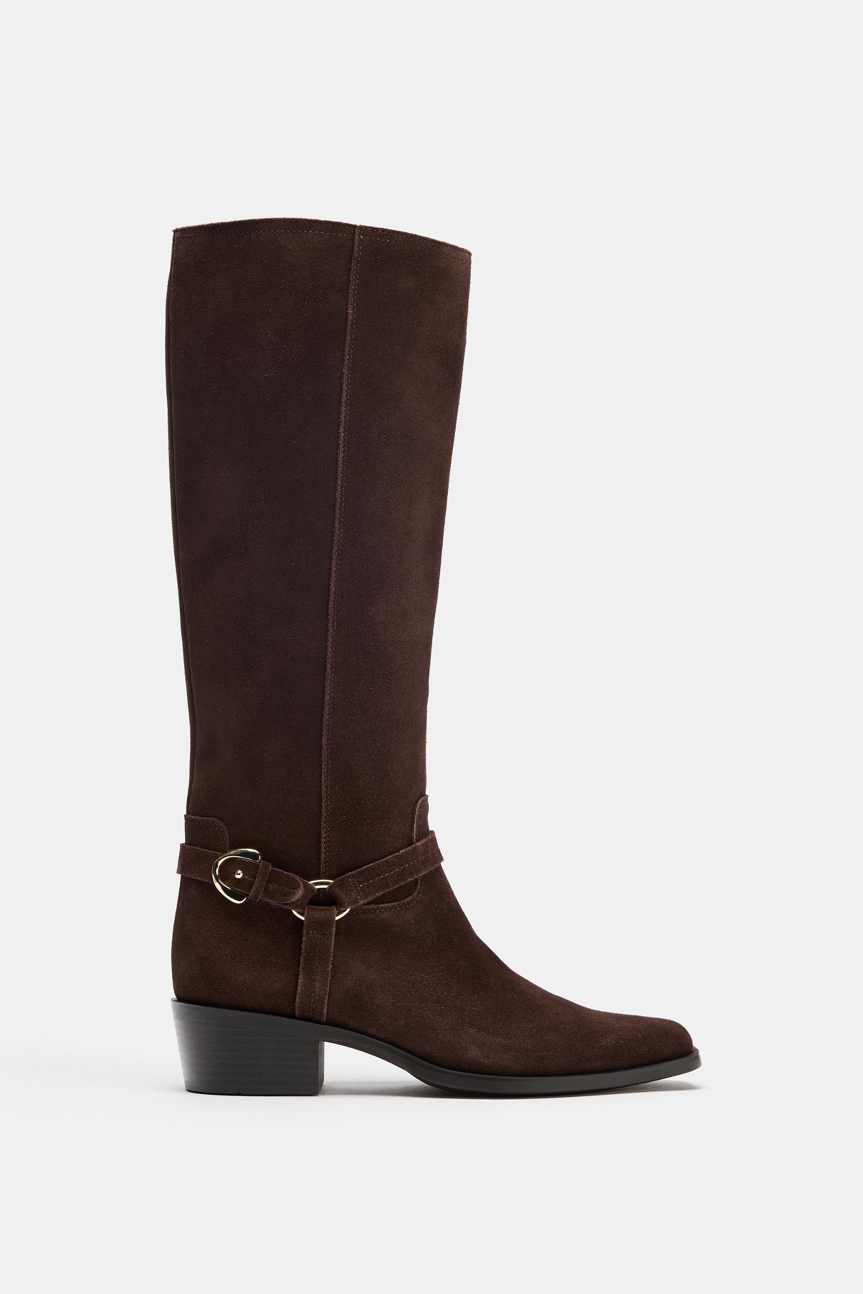 Suede Tall Boots - Brown - 5