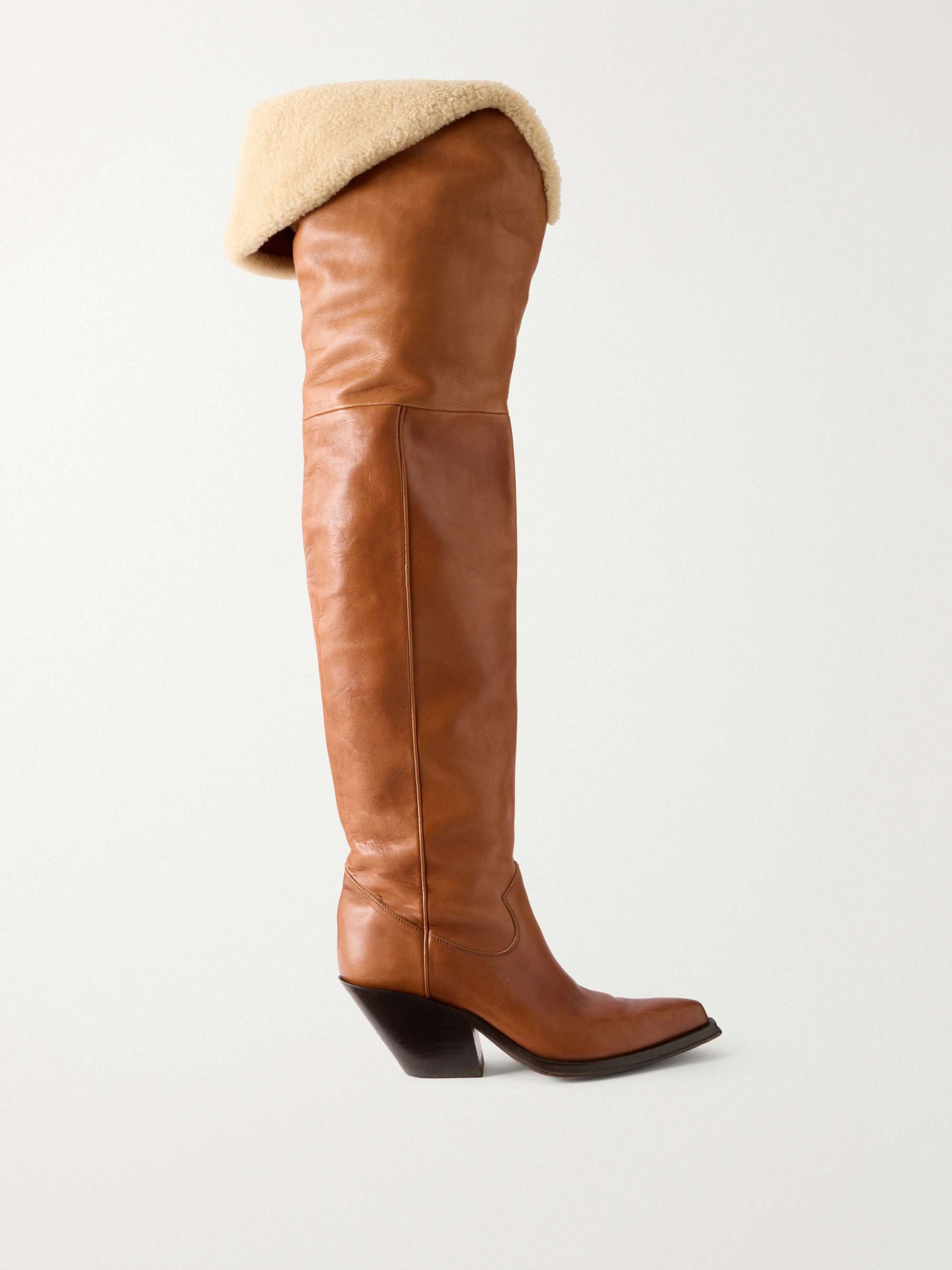 Azalean Shearling-Trimmed Leather Over-The-Knee Boots