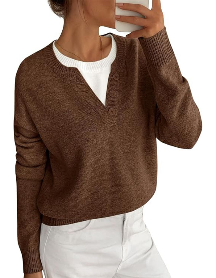 BTFBM, Btfbm Women Long Sleeve Crew Neck Sweaters 2 In1 Knitted Oversized Tops