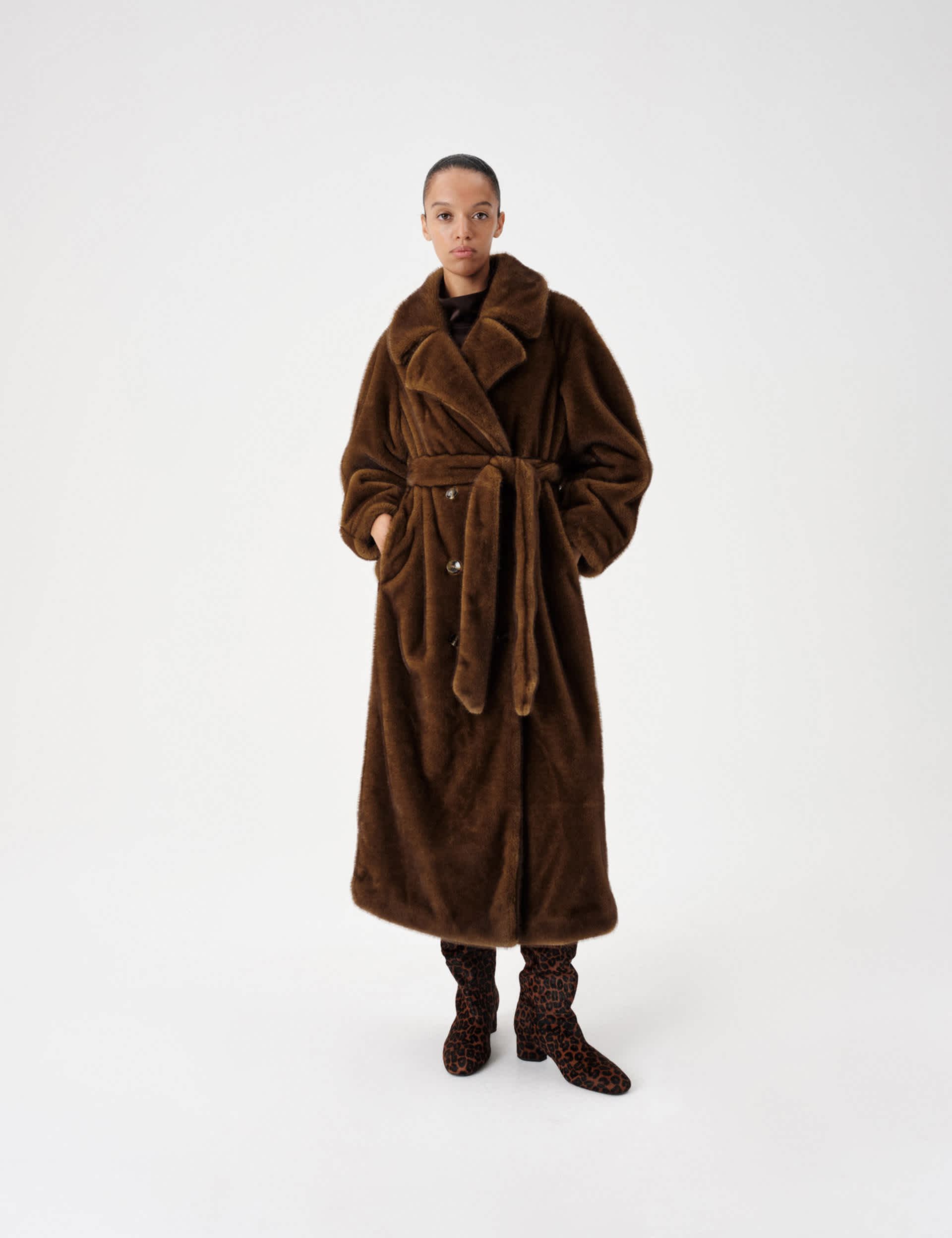 Relaxed Faux Fur Longline Trench Coat