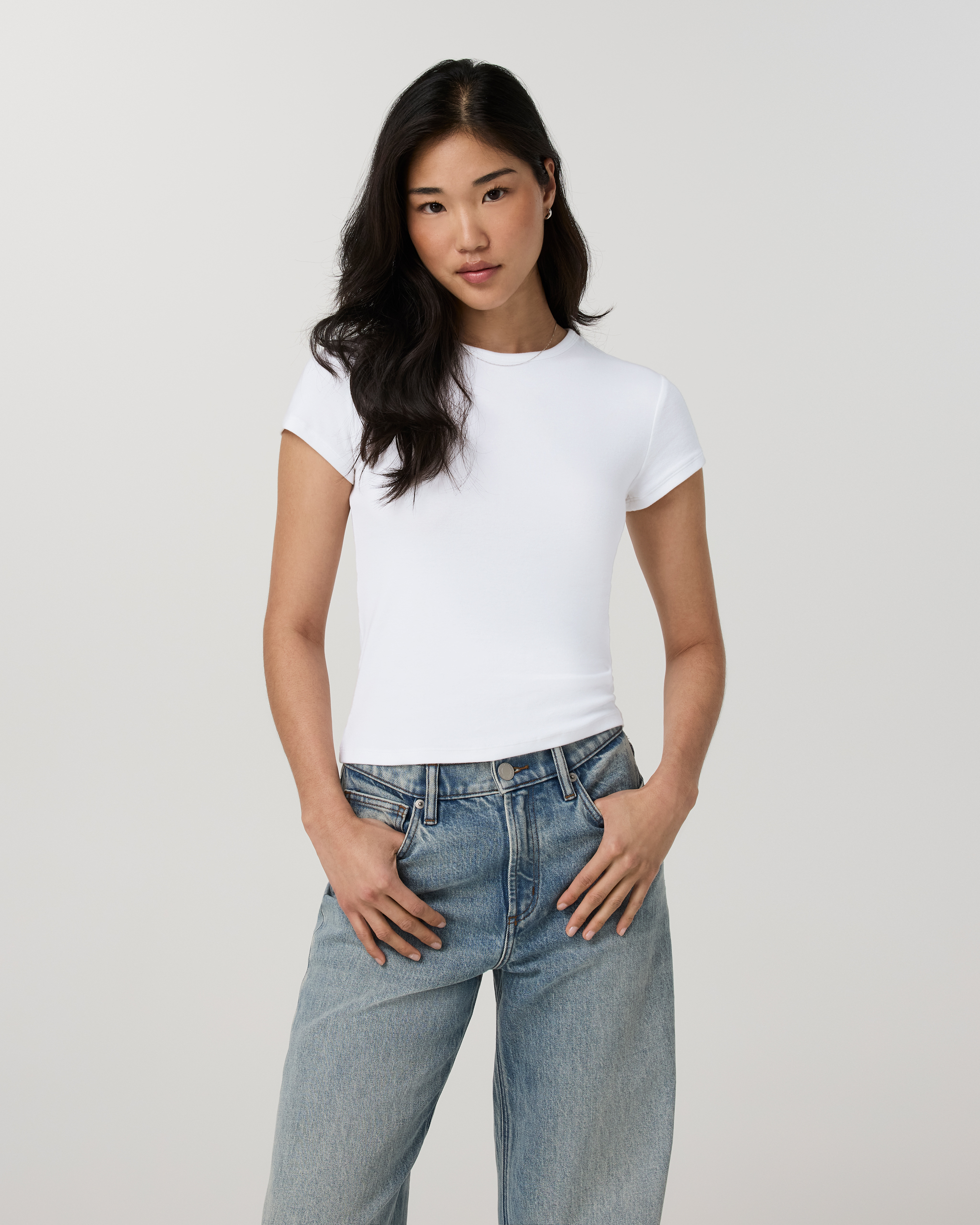 Everyday Cotton Stretch Fitted Tee - White - Xxs