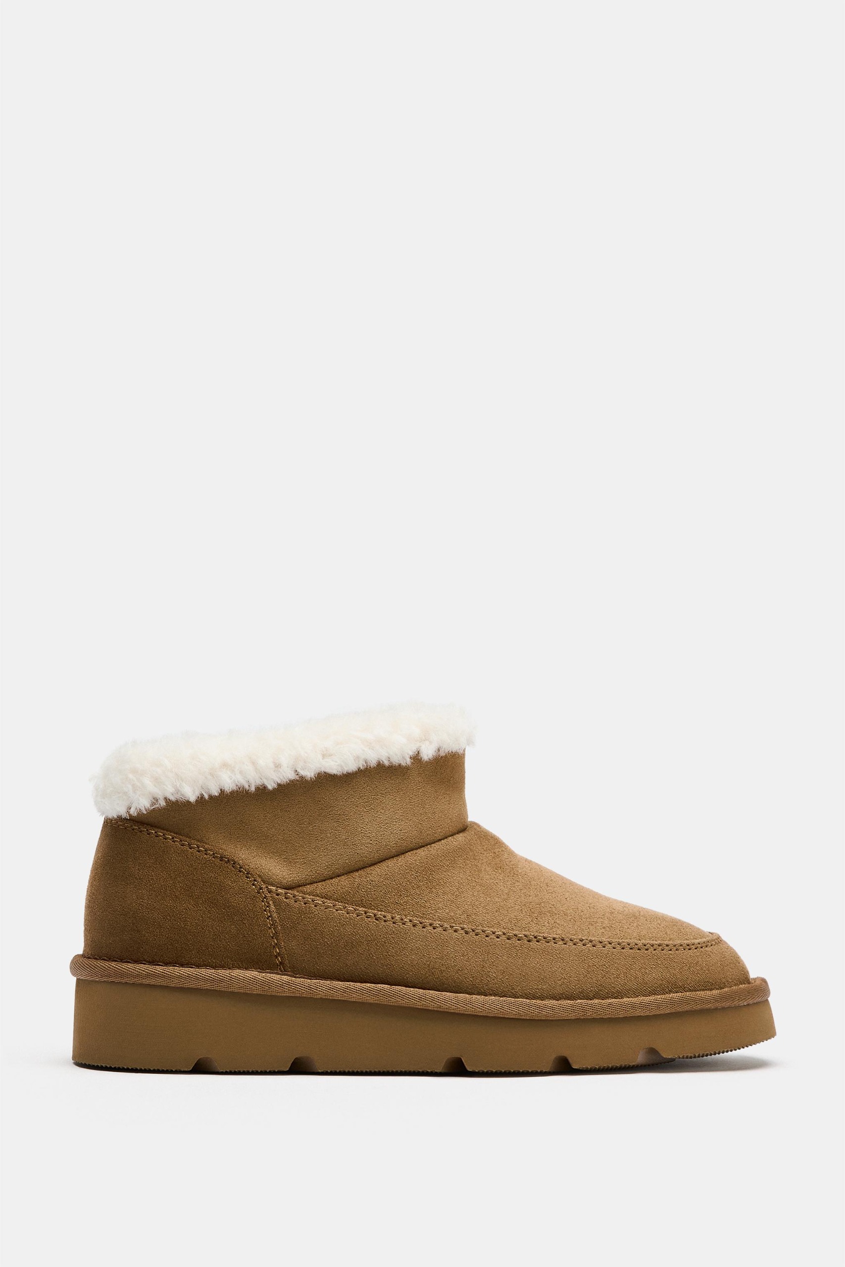Faux Shearling Lined Ankle Boots - Brown - 2