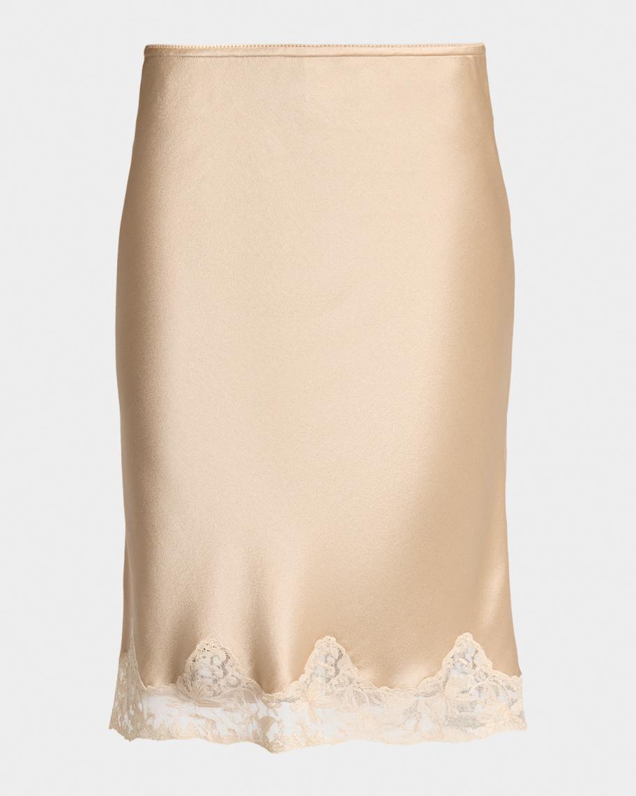 Lace-Trim Satin Knee-Length Skirt