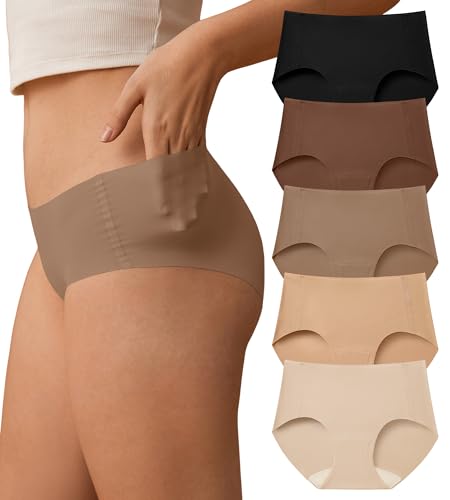 Sharicca Womens Seamless Underwear No Show Hipster Panties Invisible Lightweight Nuage Bikinis Briefs Microfiber Pack，5p01,m