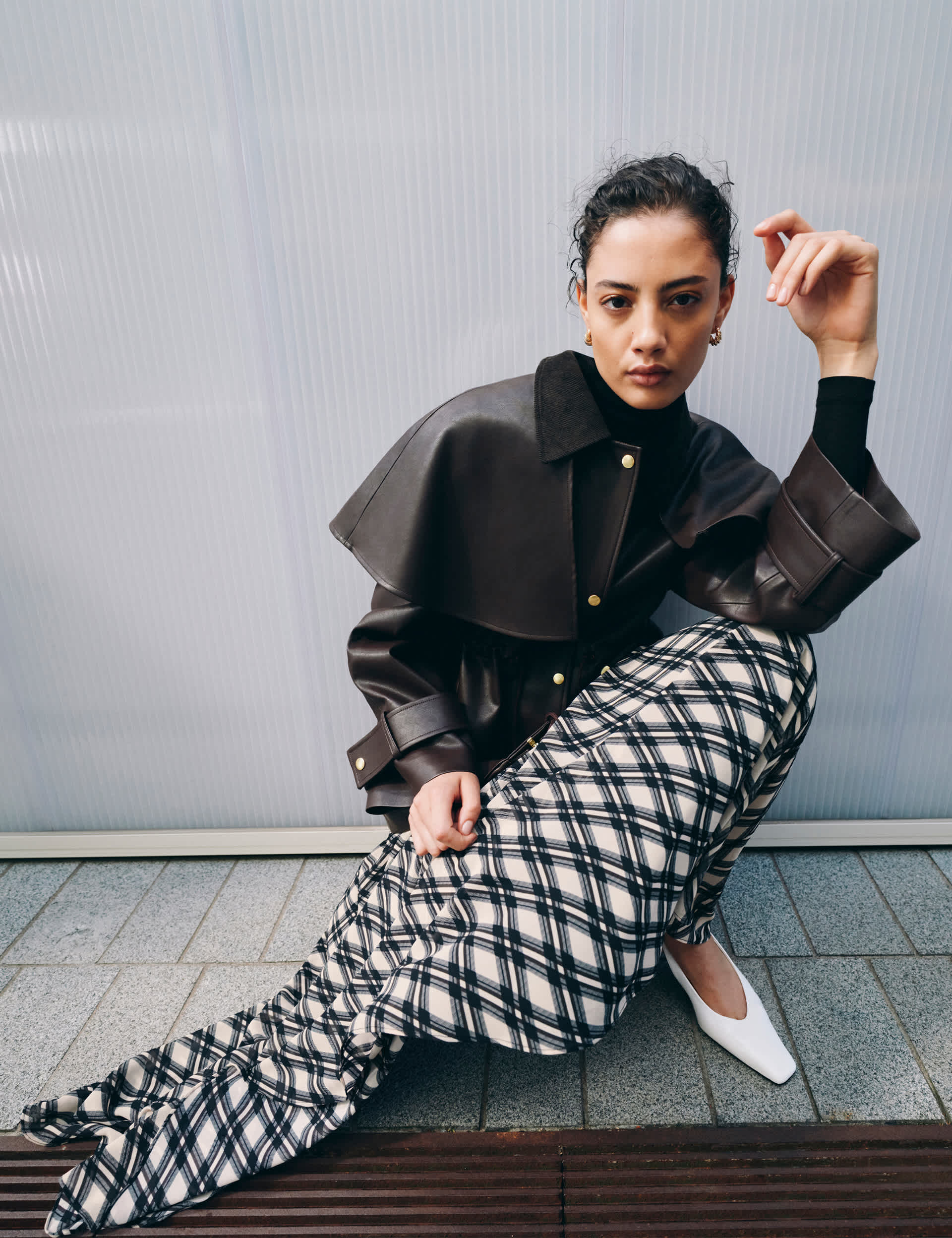 Faux Leather Collared Jacket
