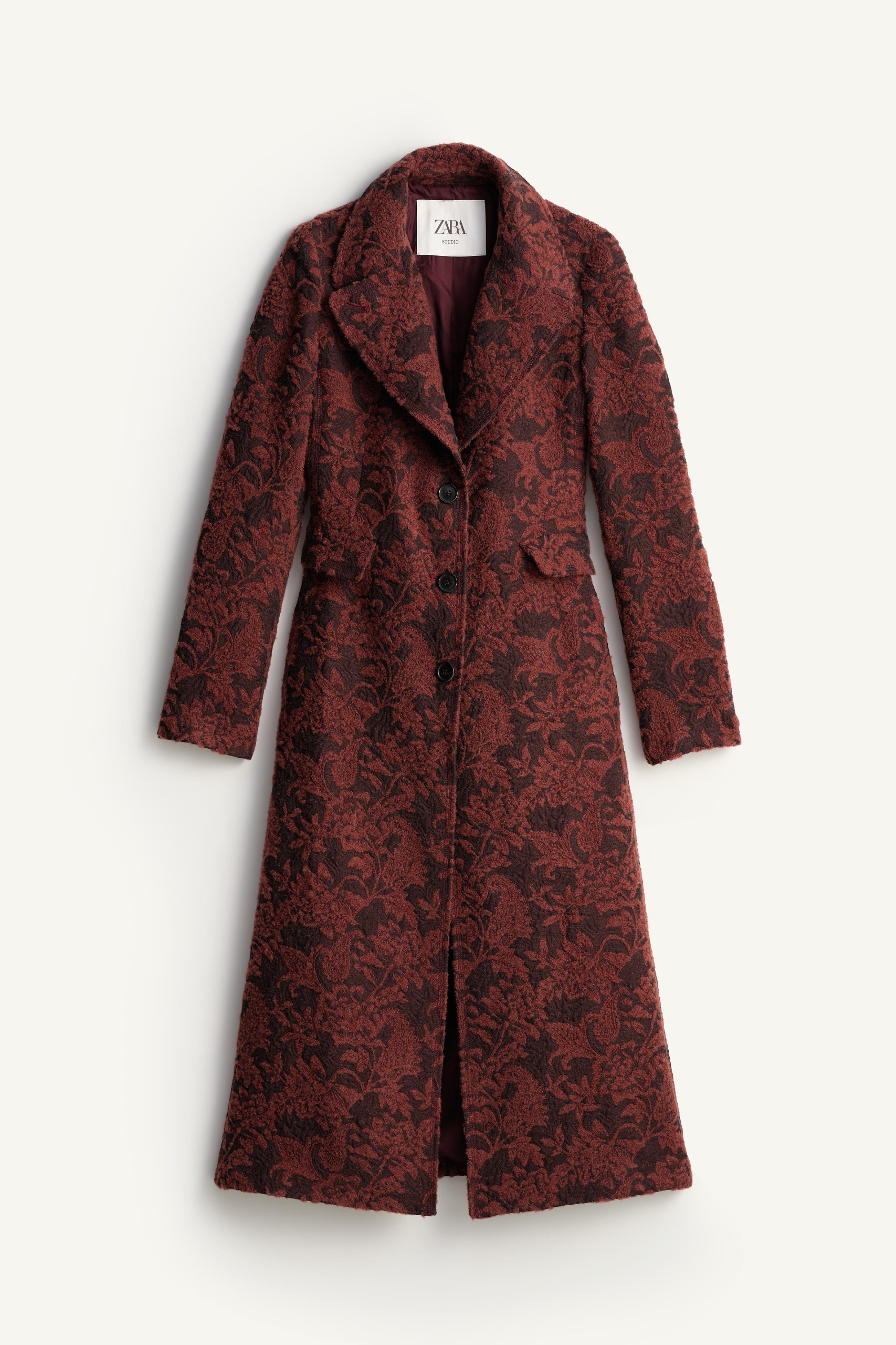 ZARA Limited Edition Long Wool Jacquard Coat - Brown - Xs
