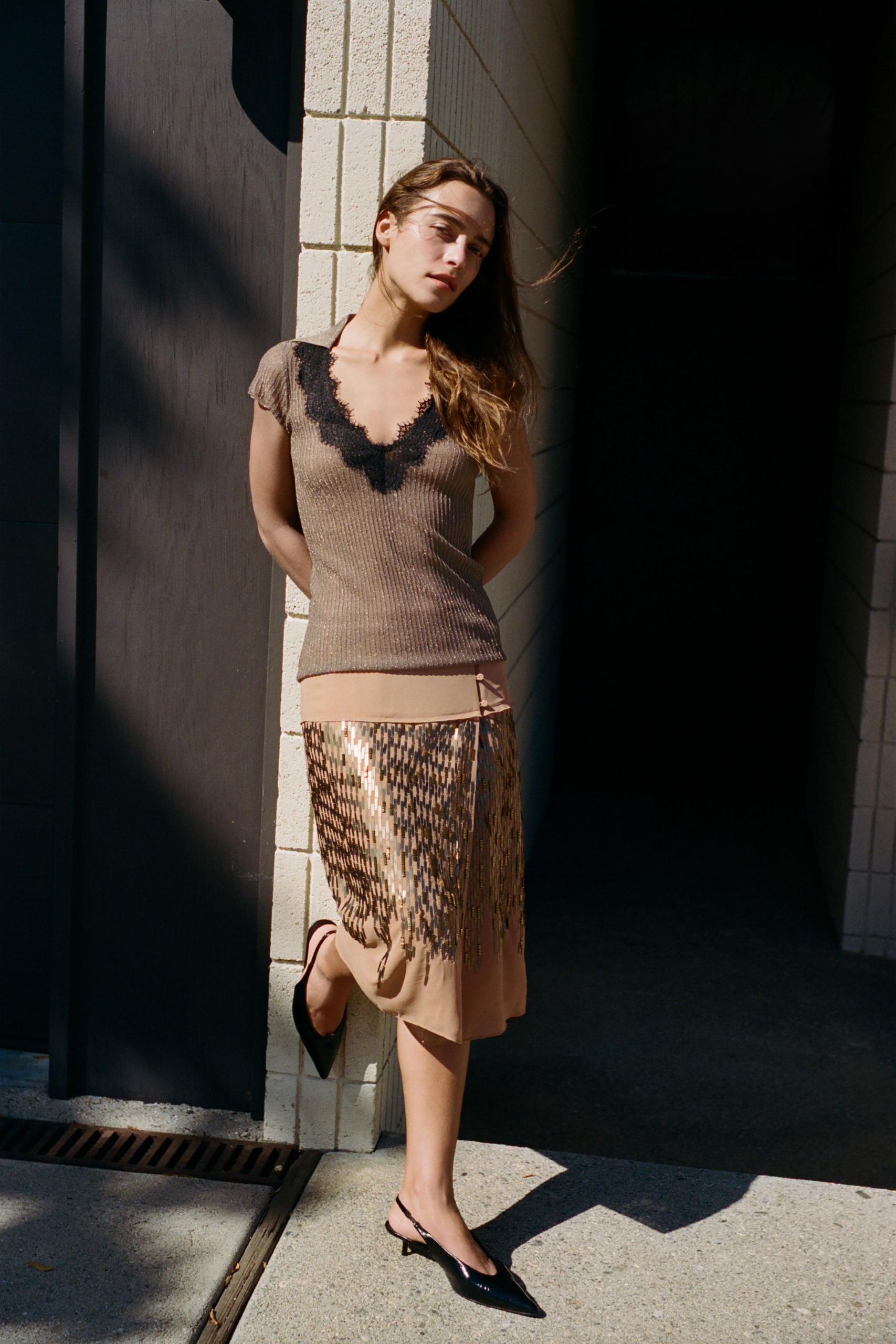 Sequin Midi Skirt - Toffee - Xs