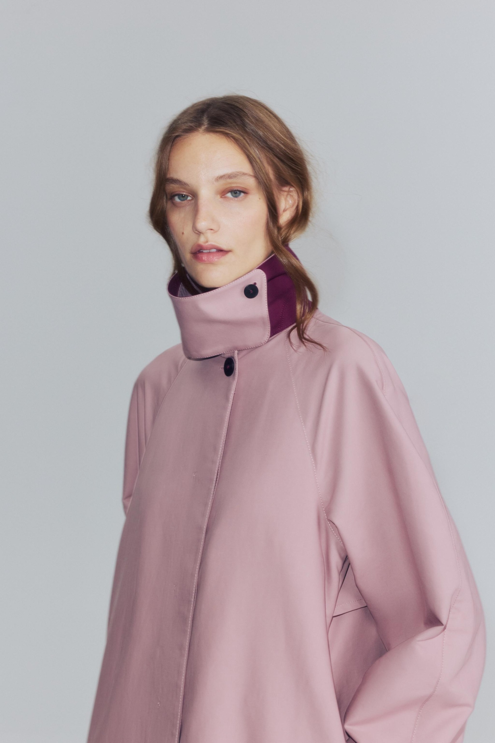 ZARA Zw Collection Double-Breasted Long Trench Coat - Pink - Xs