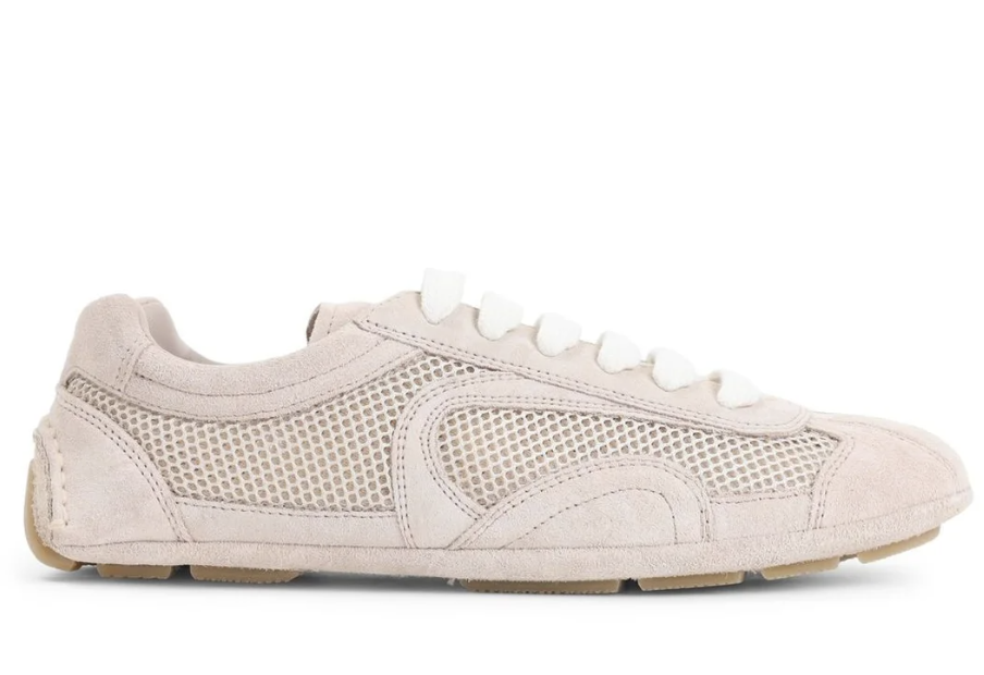 Prada Mesh-Panelled Lace-Up Sneakers in pale pink
