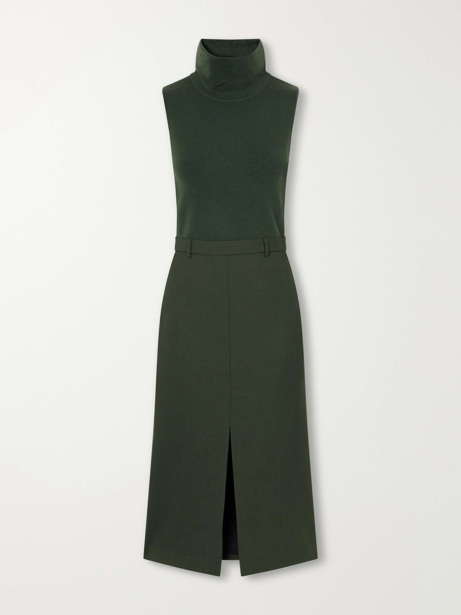 Merino Wool-Blend Jersey and Fresco Turtleneck Midi Dress