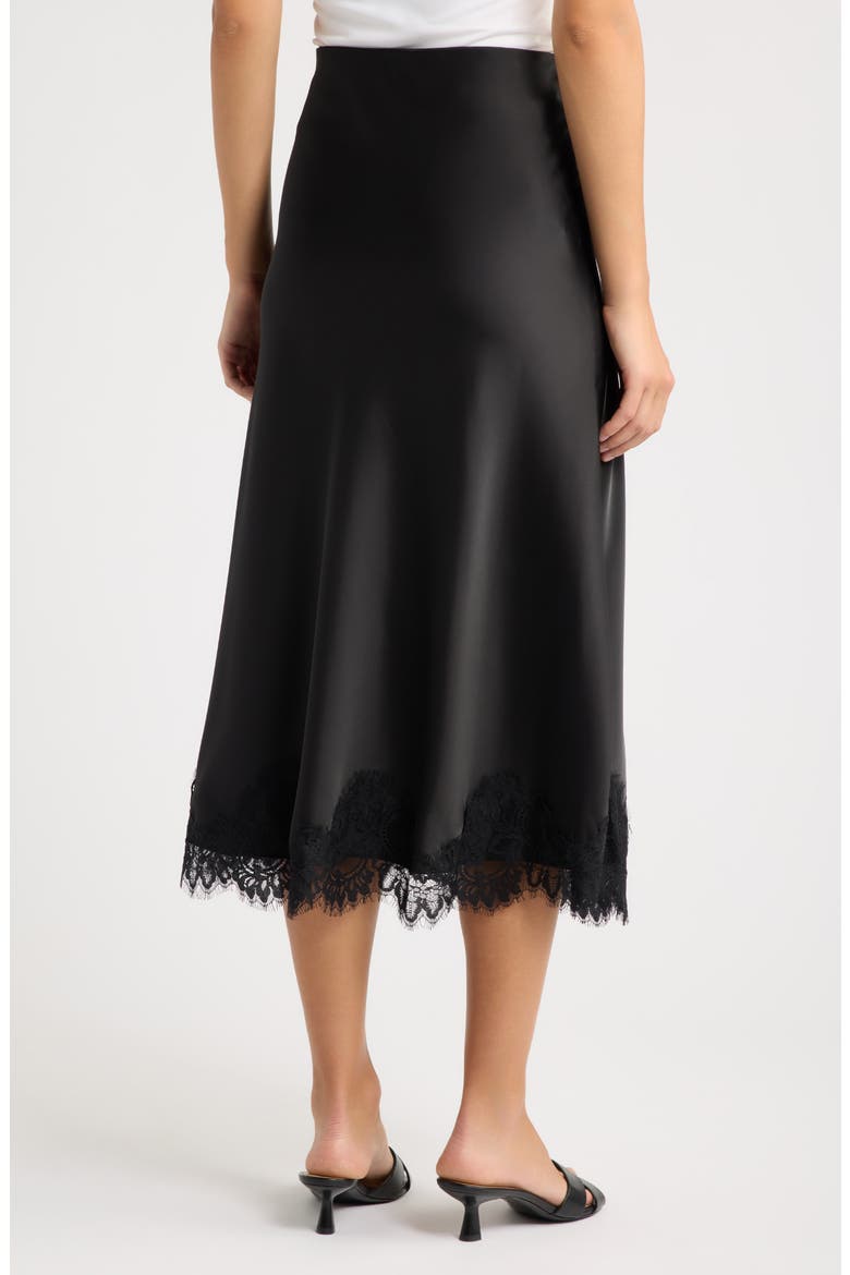 Lace Trim Satin Bias Midi Skirt