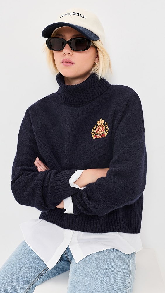 Ny Crest Wool Turtleneck - Dark Navy