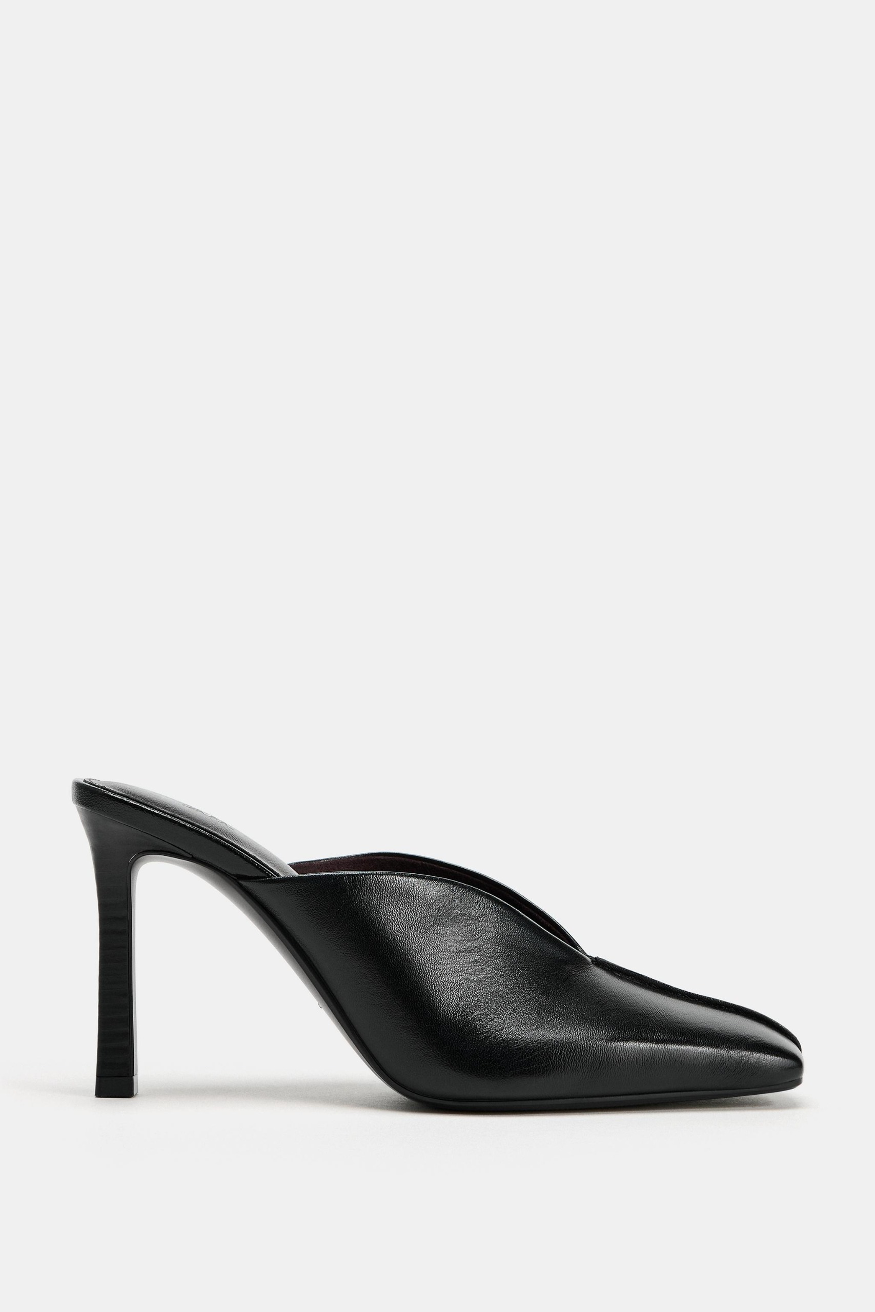 Leather Heeled Mules - Black - 6